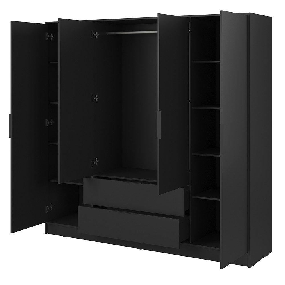 Lomadox Kleiderschrank KNOCK-160 in schwarz, 4 Türen, 2 Schubkästen, 206 cm breit – Bild 3 von 5