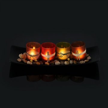 relaxdays Teelichthalter mit Tablett Teelichthalter Set mit Tablett (Set, 4 Kerzengläser)