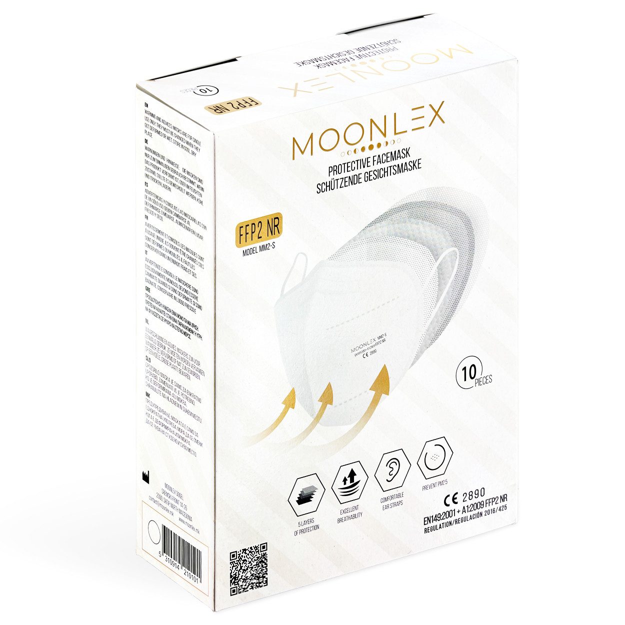 Moonlex Mund-Nasen-Maske FFP2 Masken WEISS - Made in Europe (10 Sück)