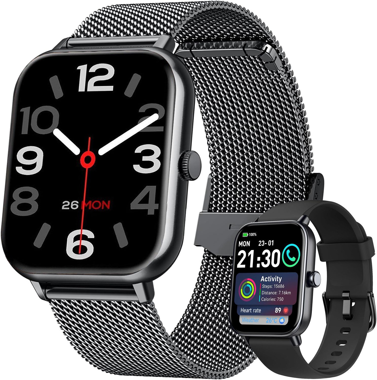 ibettertec Smartwatch, 2025 NEW Damen Herren Smartwatch, Fitness Tracker Uhr Smartwatch (4.6 cm/1,83" HD Voll Touchscreen Zoll) Smartwatch Fitness Tracker Uhr, IP68 Wasserdicht, Uhren Watch für Android IOS, Fitnessuhr Tracker mit Pulsmesser Schrittzähler Schlafmonitor