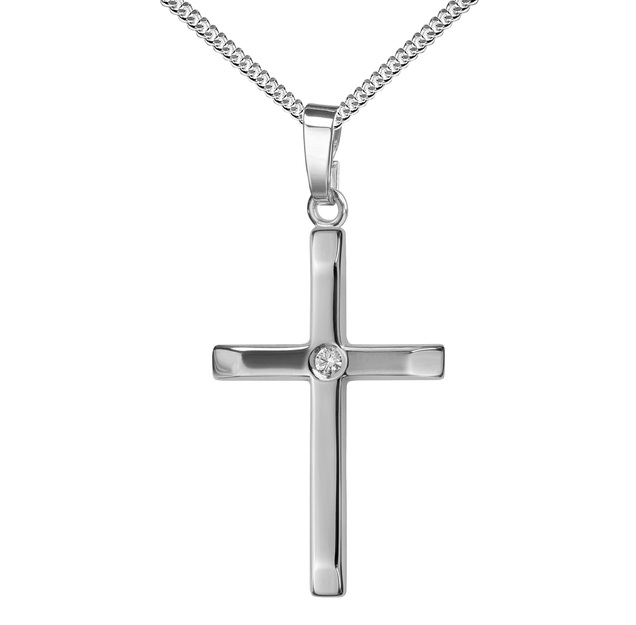 JEVELION Kreuzkette mit Brillant Anhänger 925 Silber - Made in Germany (Silberkreuz, für Damen und Herren), Mit Silberkette 925 - Länge wählbar 36 - 70 cm oder ohne Kette.