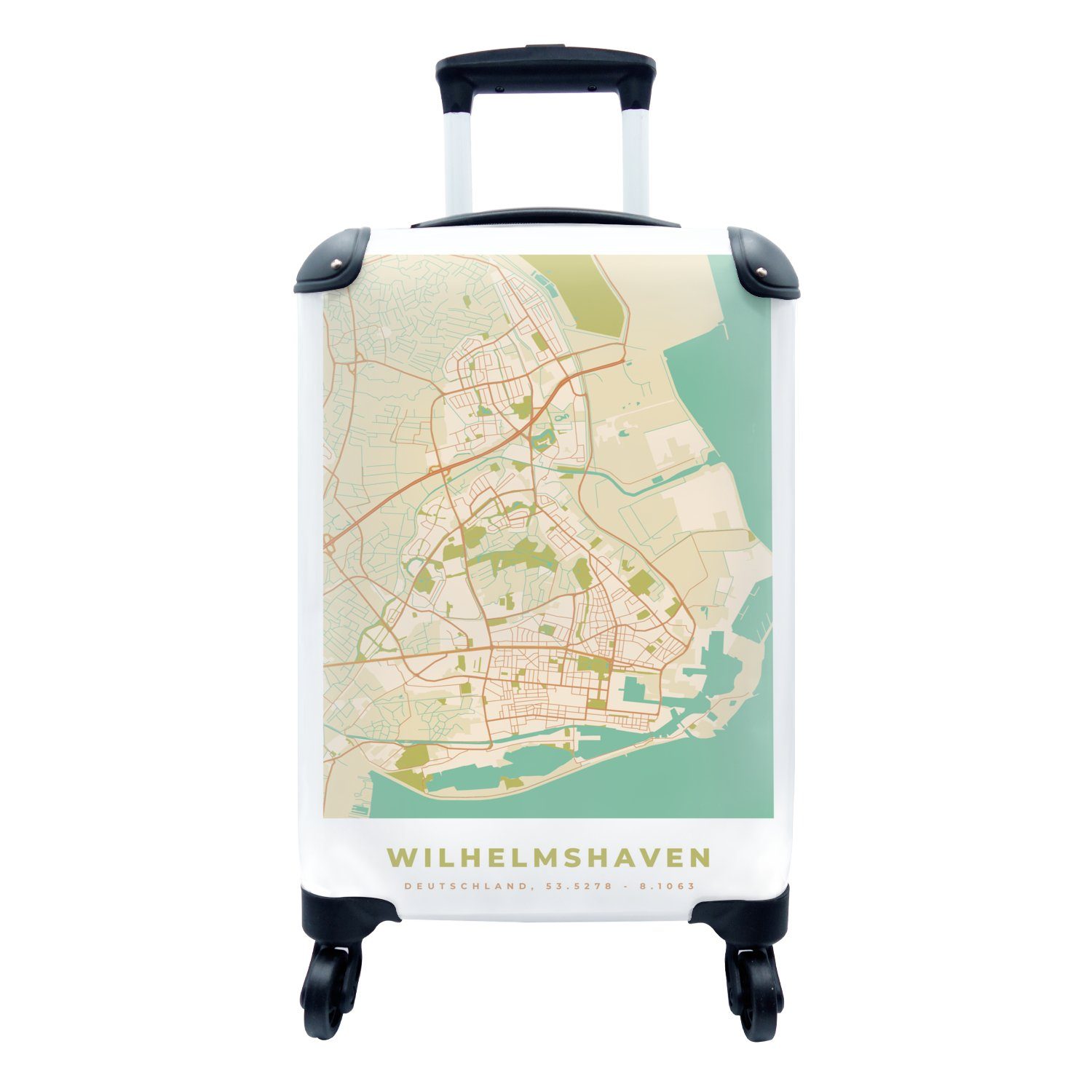 MuchoWow Handgepäckkoffer Wilhelmshaven - Vintage Rollen, rollen, Trolley, - mit Ferien, Reisetasche 4 Reisekoffer - für Handgepäck Karte Stadtplan