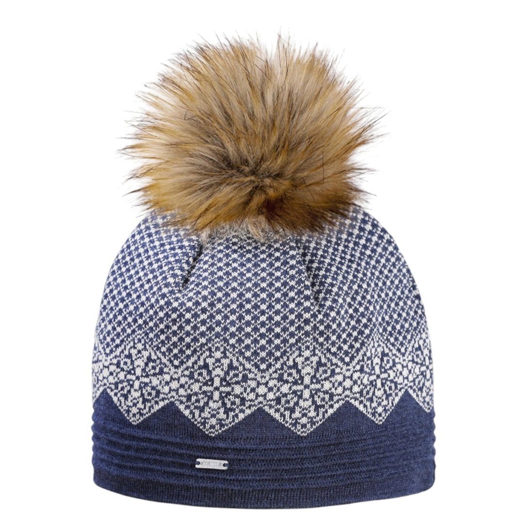 Strickmütze (Bommel) A152 Merino - Damen blau/weiss- 1 Stück