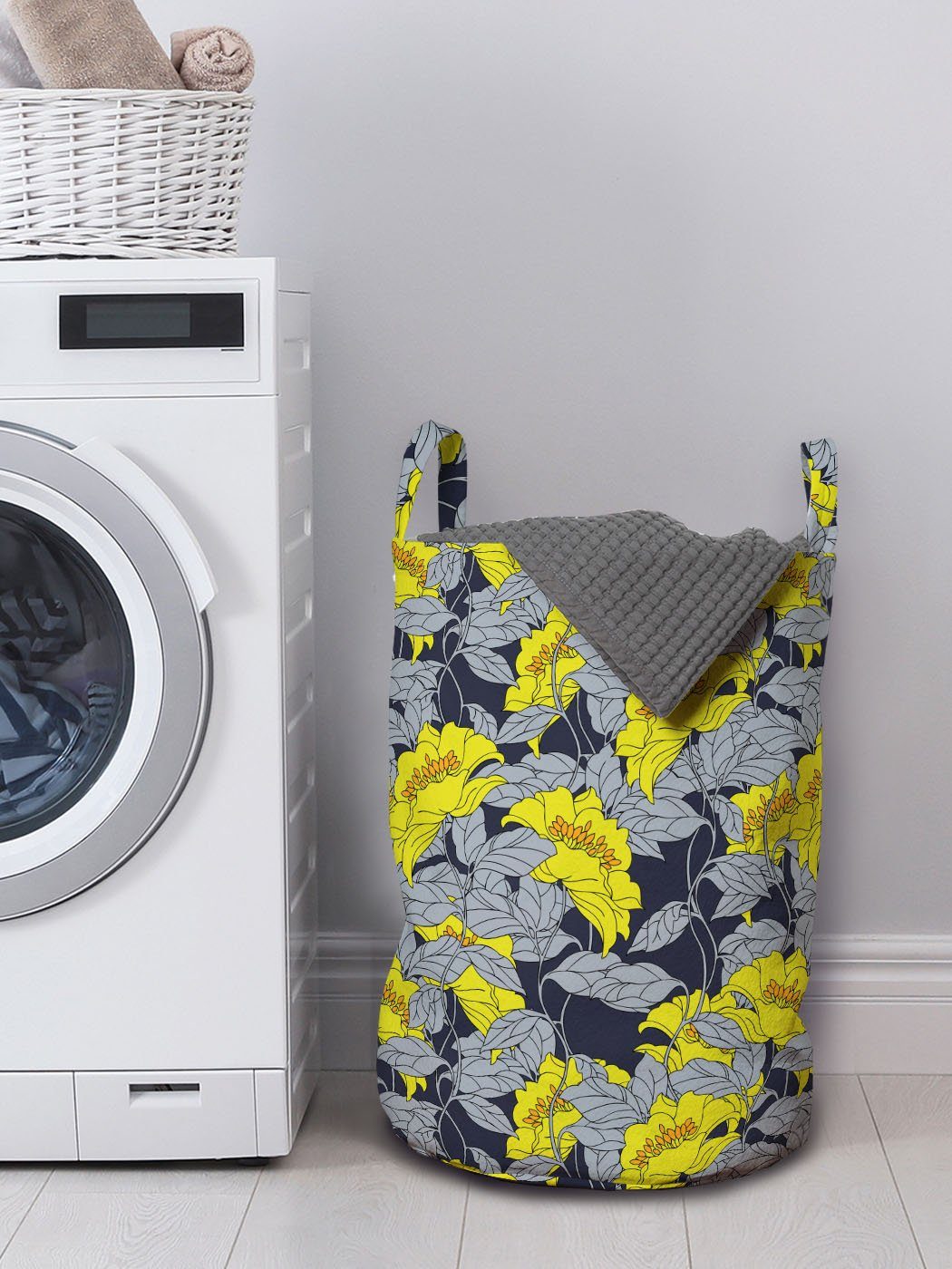 Kontrast Kordelzugverschluss Wäschesäckchen Töne Wäschekorb für mit Waschsalons, Griffen Blumen Röschen Abakuhaus