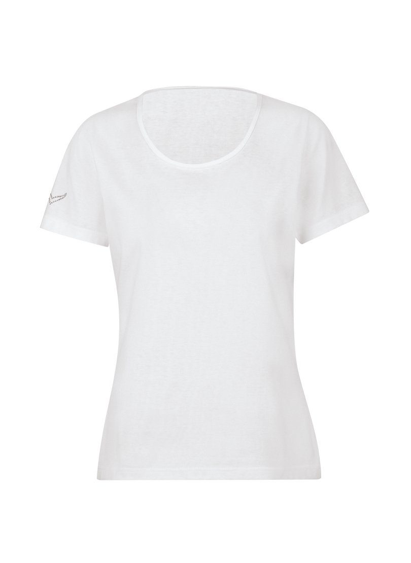TRIGEMA T-Shirt weiss mit Baumwolle Kristallsteinen T-Shirt Trigema DELUXE