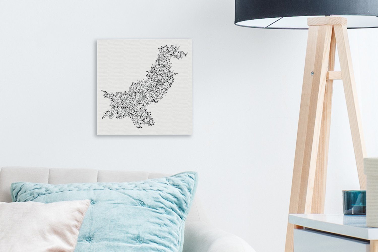 Liniennetz, für Wohnzimmer Bilder Schlafzimmer der (1 St), Pakistan Illustration Leinwandbild einem von Leinwand Karte OneMillionCanvasses® mit
