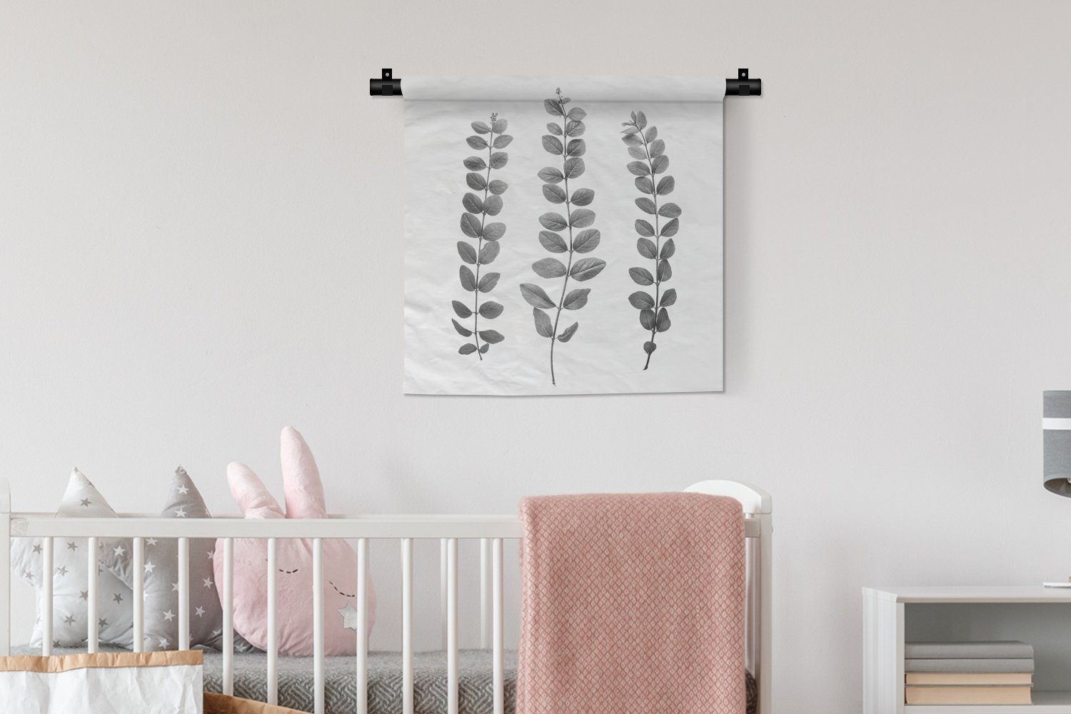 - MuchoWow - Wanddeko Weiß, Natur Blätter Wandbehang, für - Pflanzen Wohnzimmer, Kinderzimmer Wanddekoobjekt Schlafzimmer, Kleid,