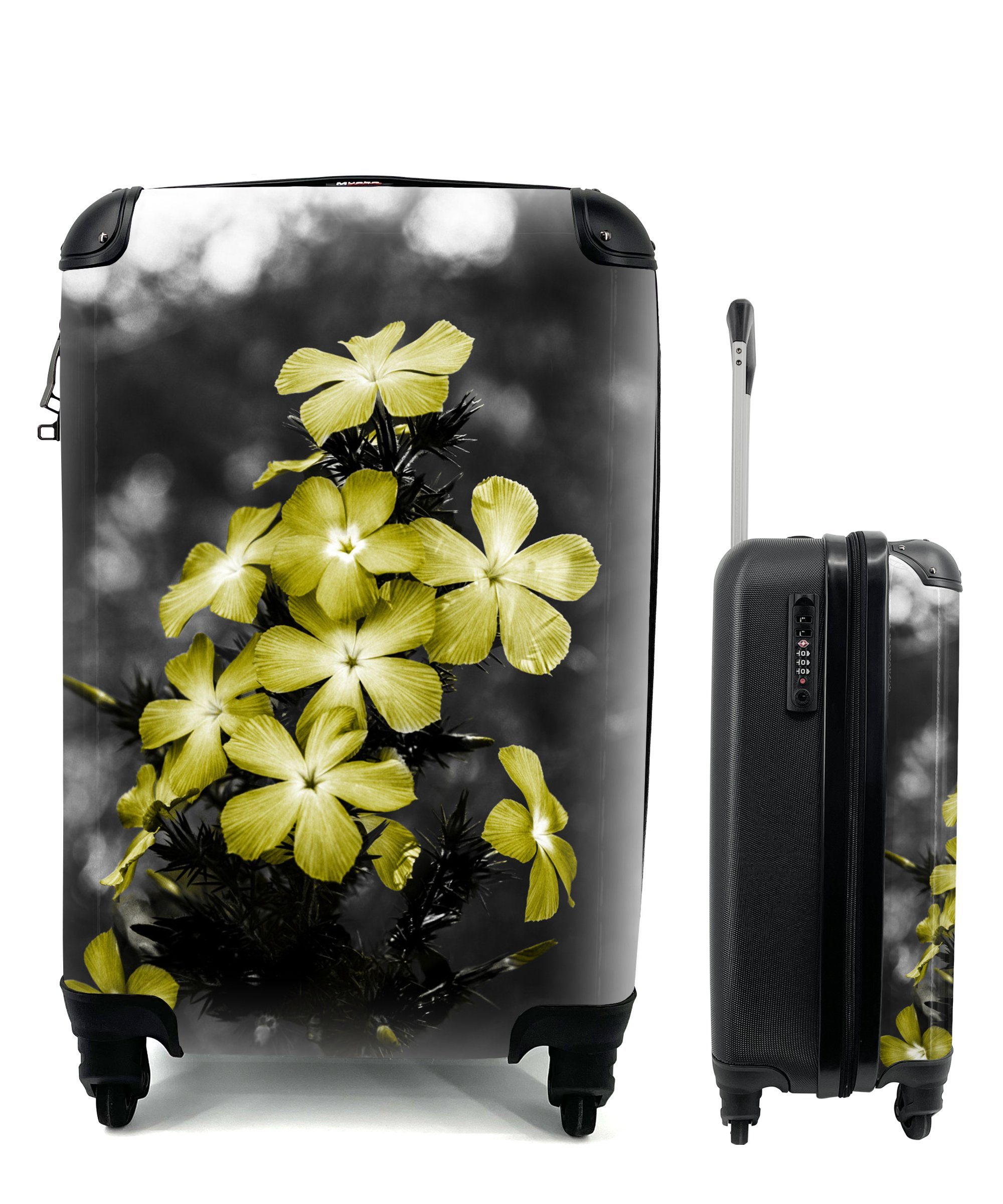 MuchoWow Handgepäckkoffer Blumen - Gelb - Farben, 4 Rollen, Reisetasche mit rollen, Handgepäck für Ferien, Trolley, Reisekoffer | Handgepäck-Koffer