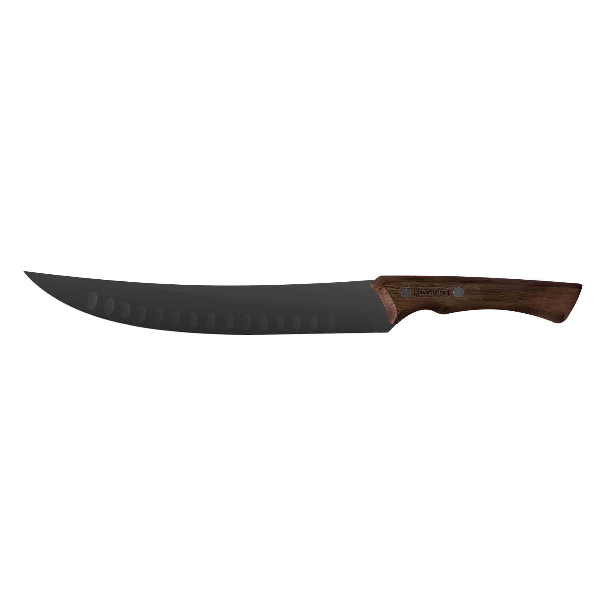 Tramontina Fleischmesser CHURRASCO BLACK - Kochmesser, Edelstahl, rostfrei, ergonomisch, dunkle Edelstahlklinge, 24 cm Klinge, mit Holzgriff FSC-zertifiziert