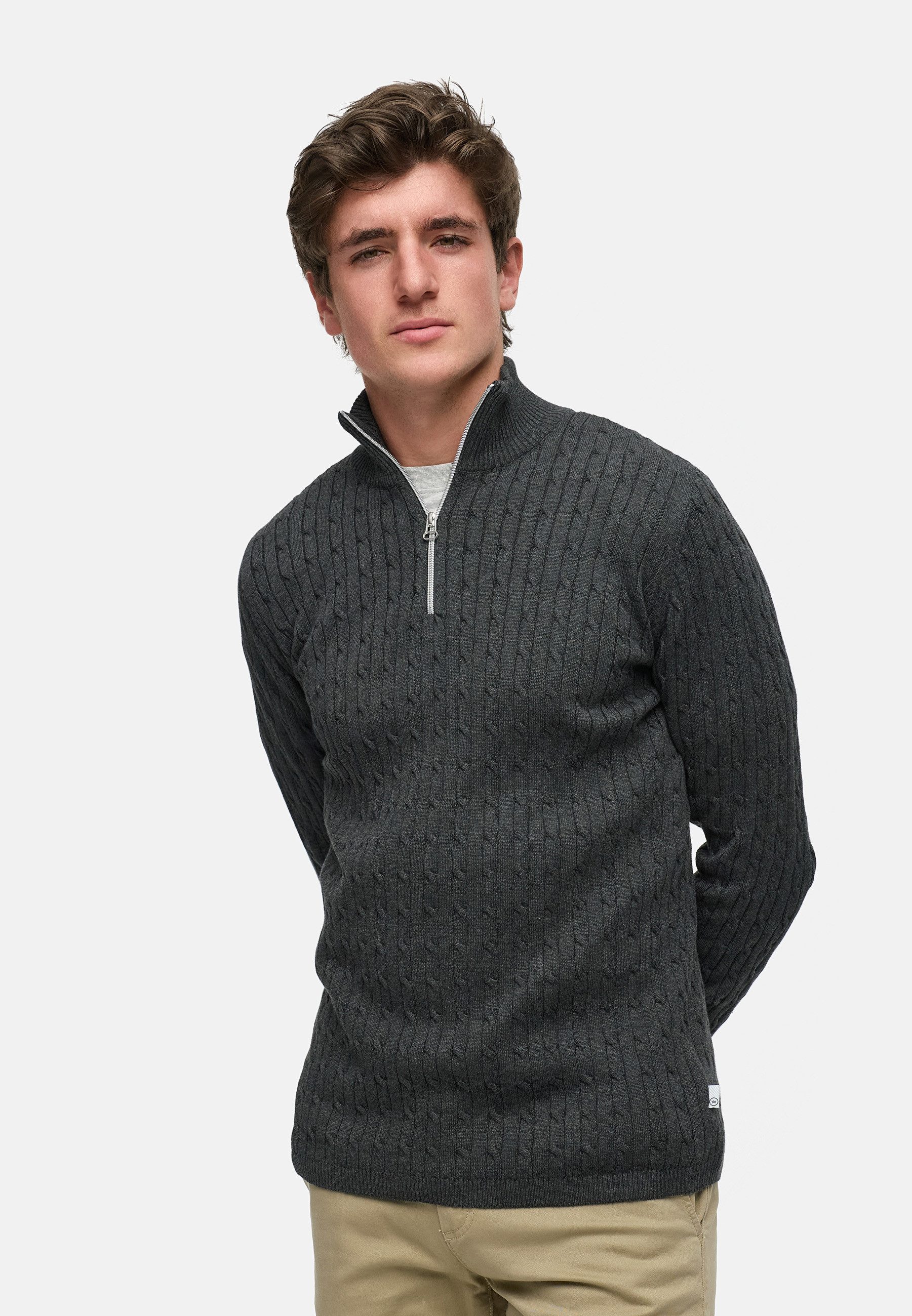 Kronstadt Strickpullover KSCable Half-Zip aus hochwertigem Jaquard-Feinstrick