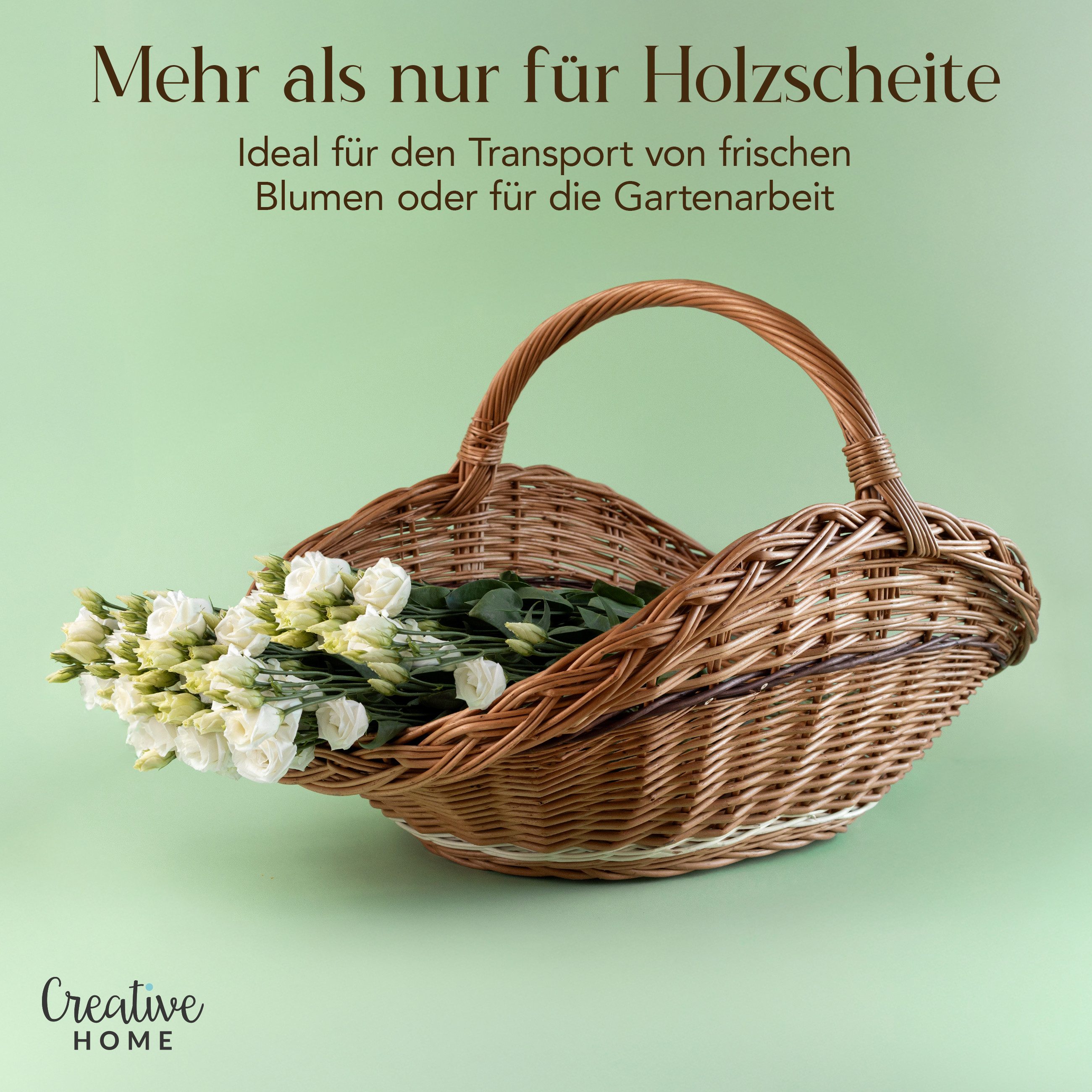 Creative Home Weidenkorb Holztrage Rattan Kaminholzkorb Kaminkorb Tragekorb – Bild 5 von 5