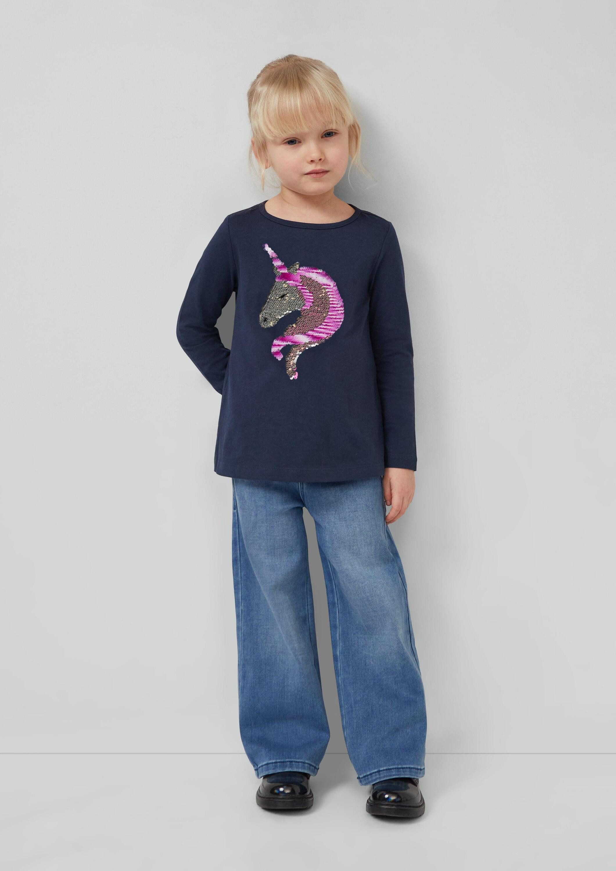 s.Oliver Langarmshirt T-Shirt Langarm-Jersey-Shirt mit Pailletten im A-Shape