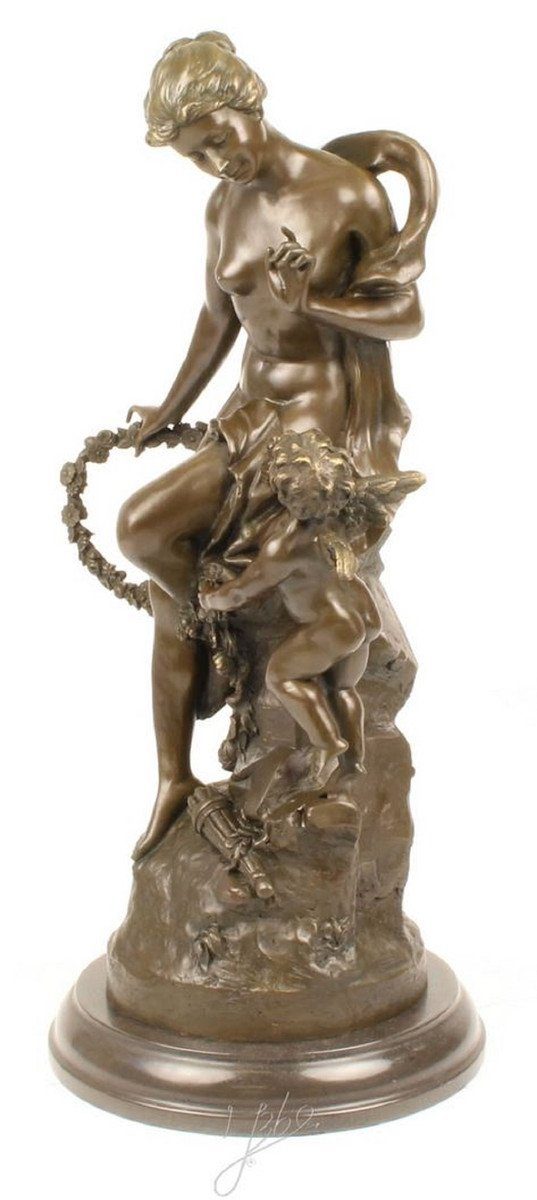 Casa Padrino Dekofigur Luxus Bronze Skulptur Das Band Der Liebe Bronze / Gold / Grau 30,5 x 24 x H. 54,8 cm - Dekofigur mit Marmorsockel