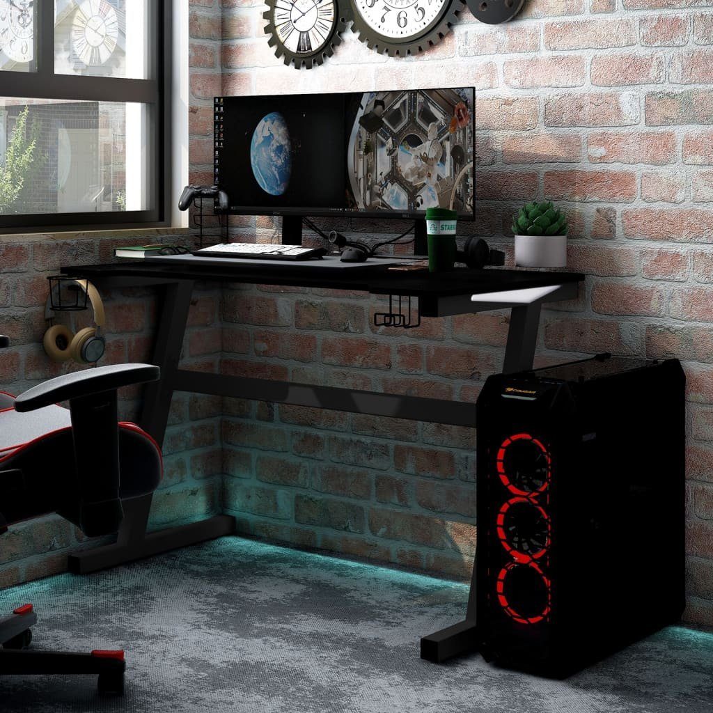 vidaXL Schreibtisch Gaming-Schreibtisch mit LED und Z-Gestell Schwarz 90x60x75 cm Schwarz | Schwarz