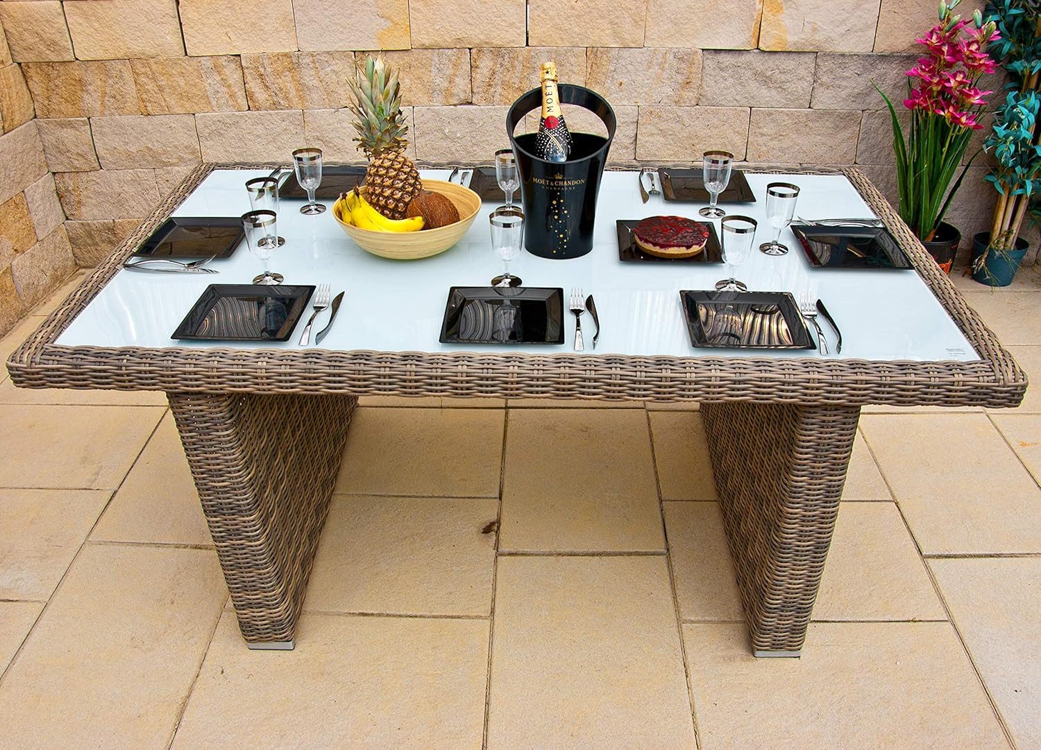 Ragnarök Möbel-Design Garten-Essgruppe Esstisch Set Kingchair, (Set, Polyrattan, Alu), Set bestehend aus 6 bequemen Sessel, 1 großem Tisch