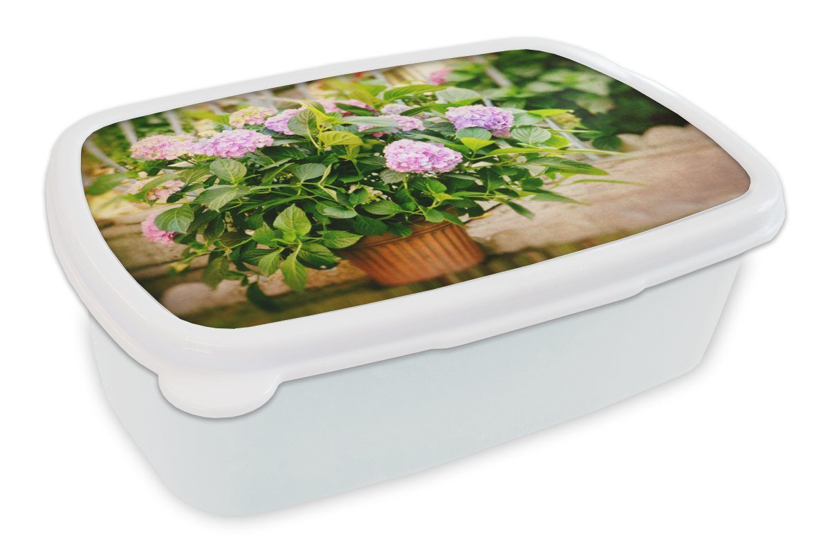 MuchoWow Lunchbox Hortensienstrauß, Kunststoff, (2-tlg), Brotbox für Kinder und Erwachsene, Brotdose, für Jungs und Mädchen weiß