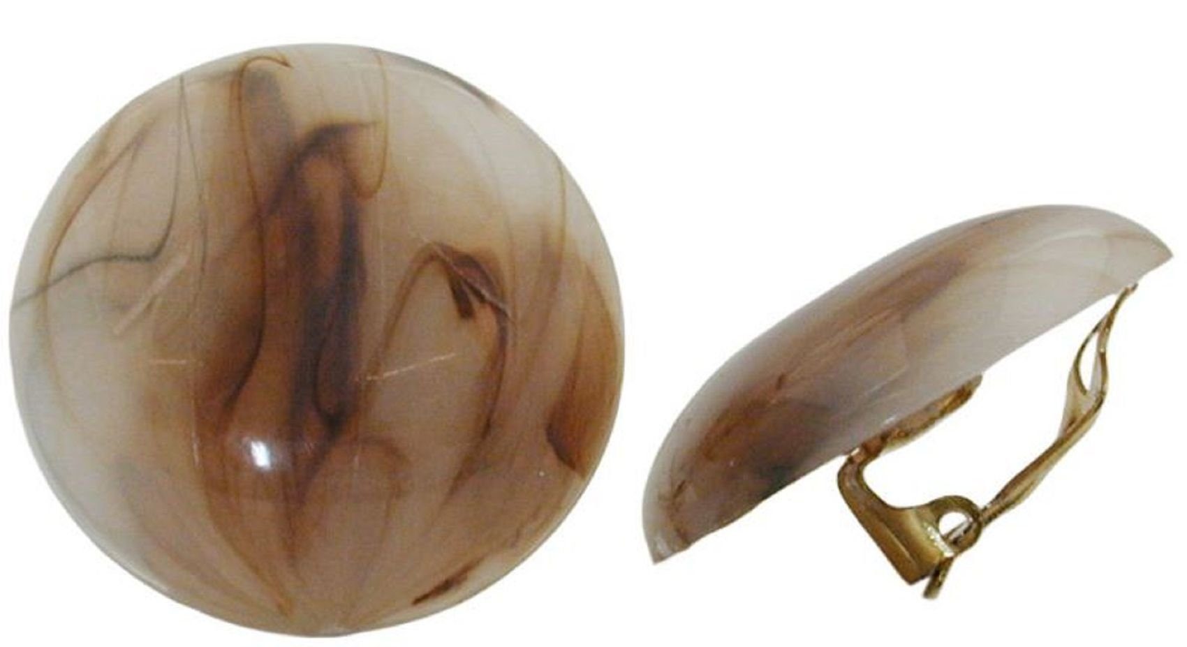 unbespielt Paar Ohrclips Modeschmuck Ohrringe naturbraun-marmoriert glänzend Kunststoff 30 mm, Modeschmuck für Damen