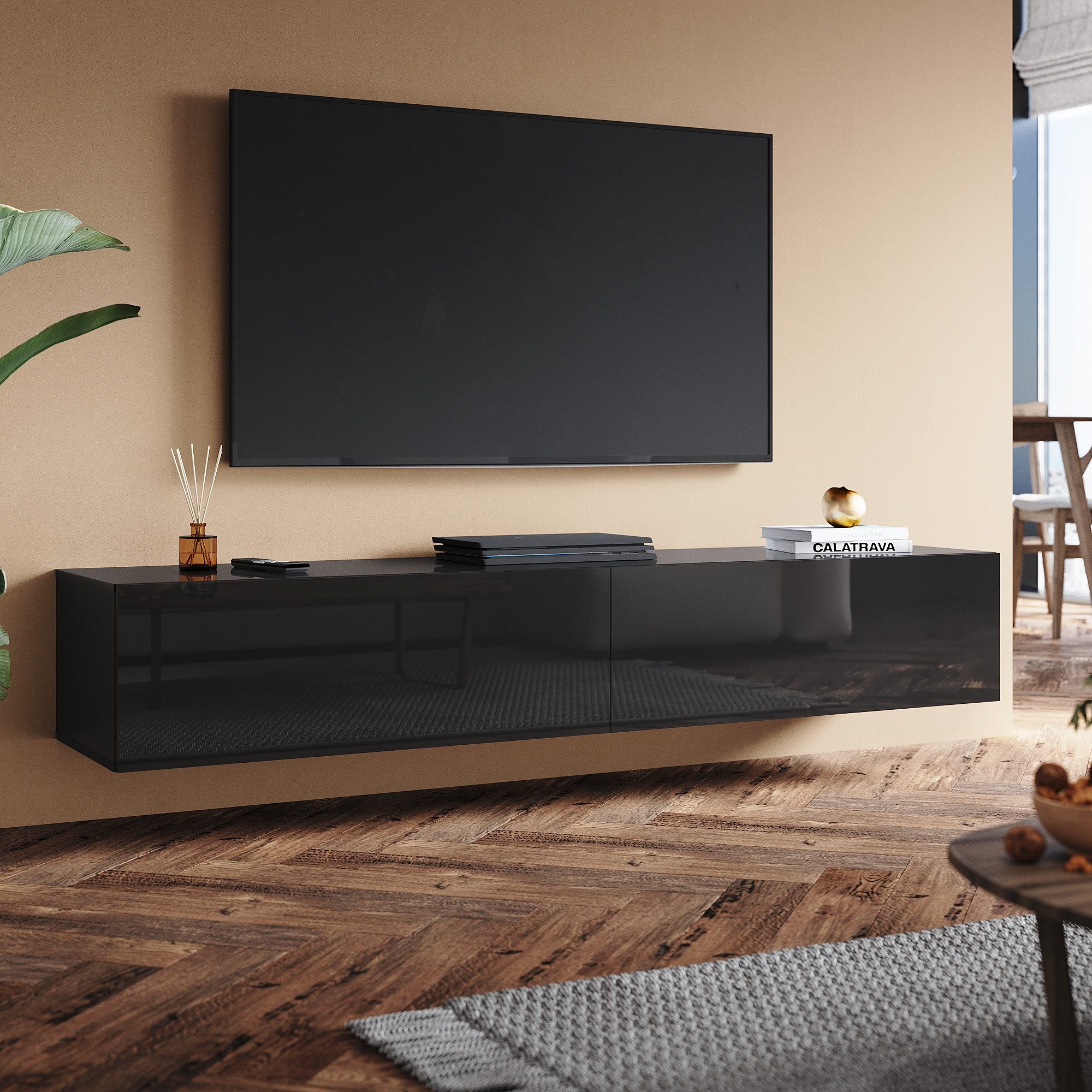 SONNI TV-Schrank Lowboard TV Schrank Schwarzer Hochglanz mit Klapptür günstig online kaufen