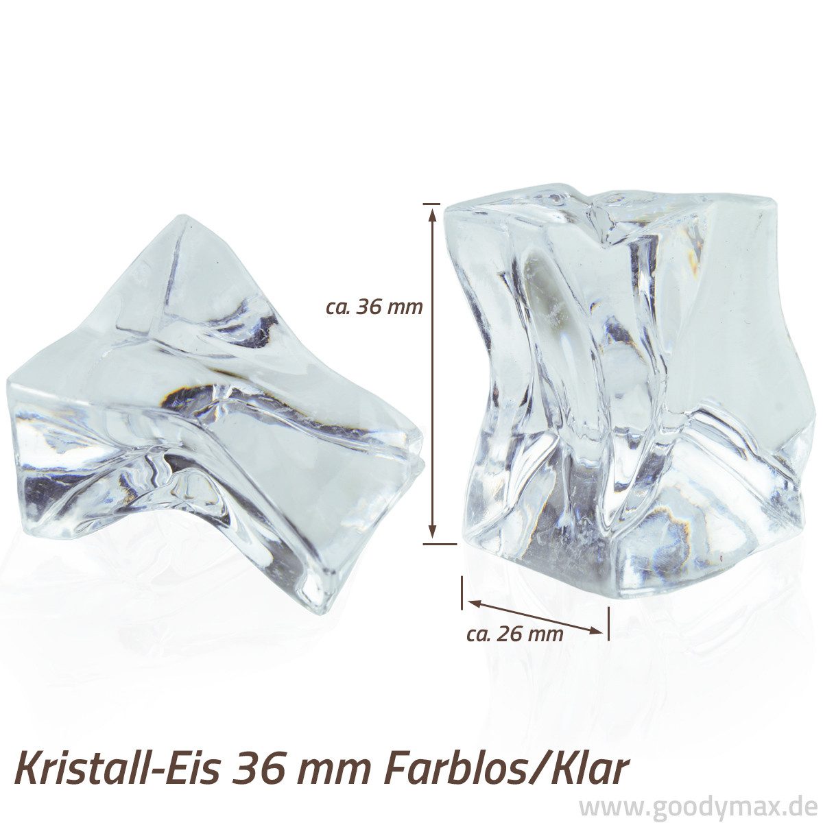 Goodymax Streudeko Kristall-Eis 36 mm farblos klar transparent durchsichtig 10 Stück, künstliche Eiswürfel Ziersteine Dekosteine Edelsteine Dekoeis