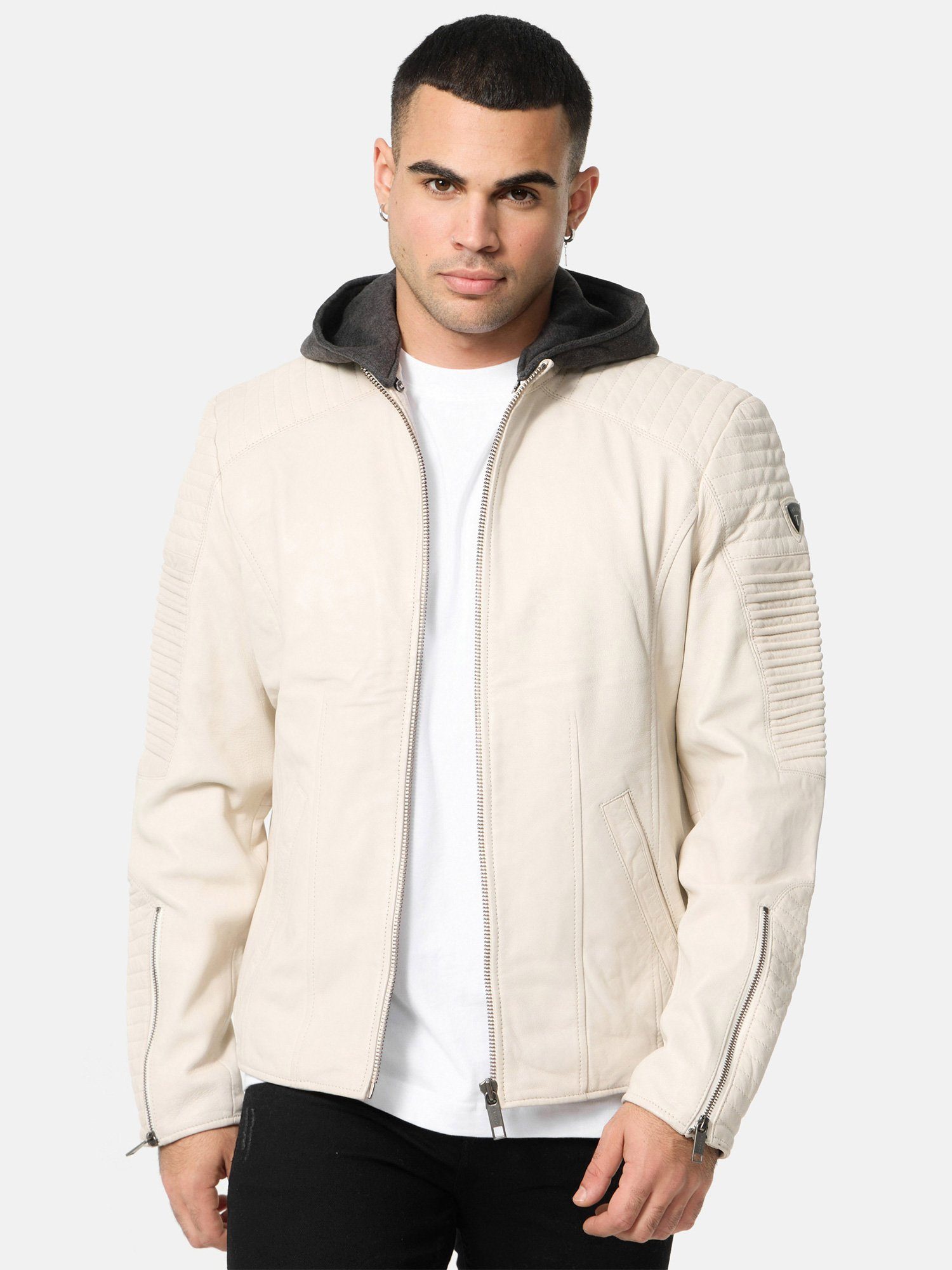 Tazzio Lederjacke A800 Biker-Look mit abnehmbarer Kapuze günstig online kaufen