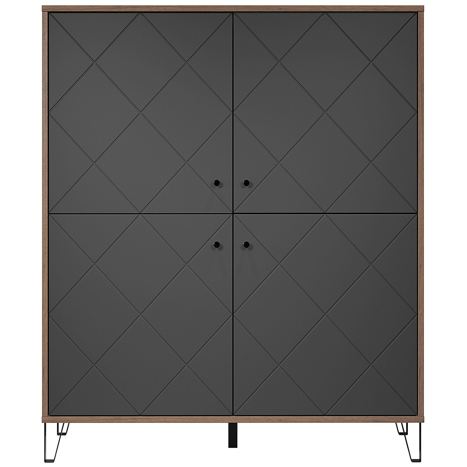trendteam Highboard, Schrank Wohnzimmerschrank Kommode Braun/Grau 123x136x40cm