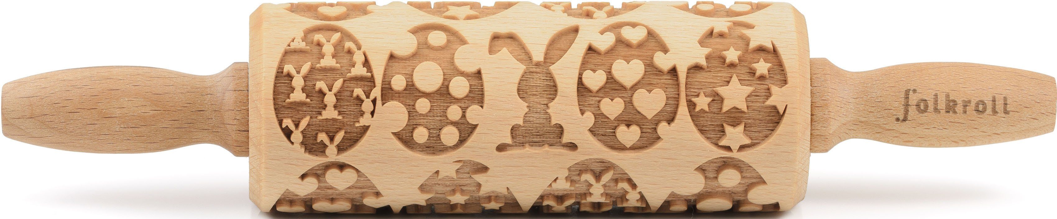 folkroll Teigroller 3D-Motiv-Teigrolle Massivholz, Happy Easter