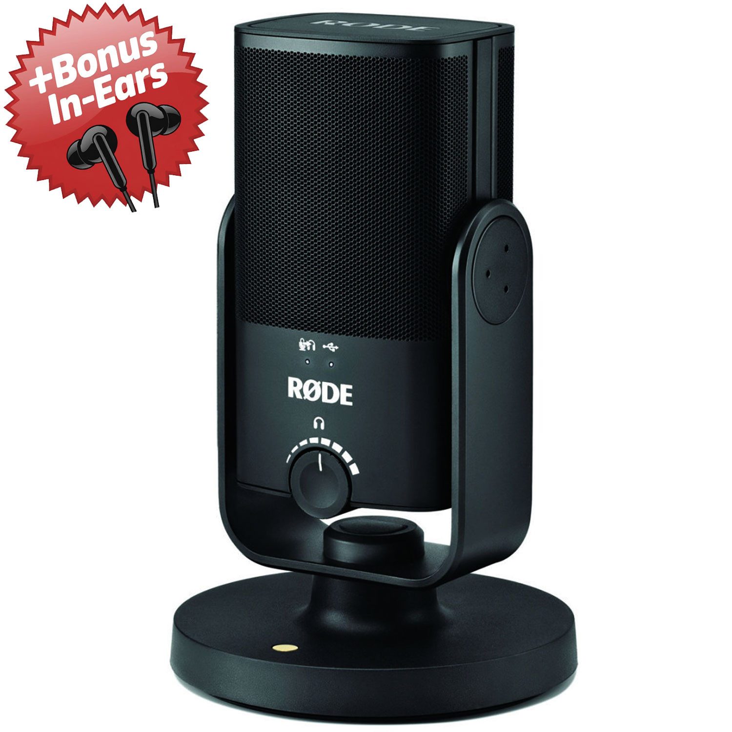 RØDE Mikrofon Rode NT-USB MINI USB-Mikrofon + Bonus In-Ear Kopfhörer (Digital, 1-tlg), Vorteils-Set mit In-Ear Kopfhörer