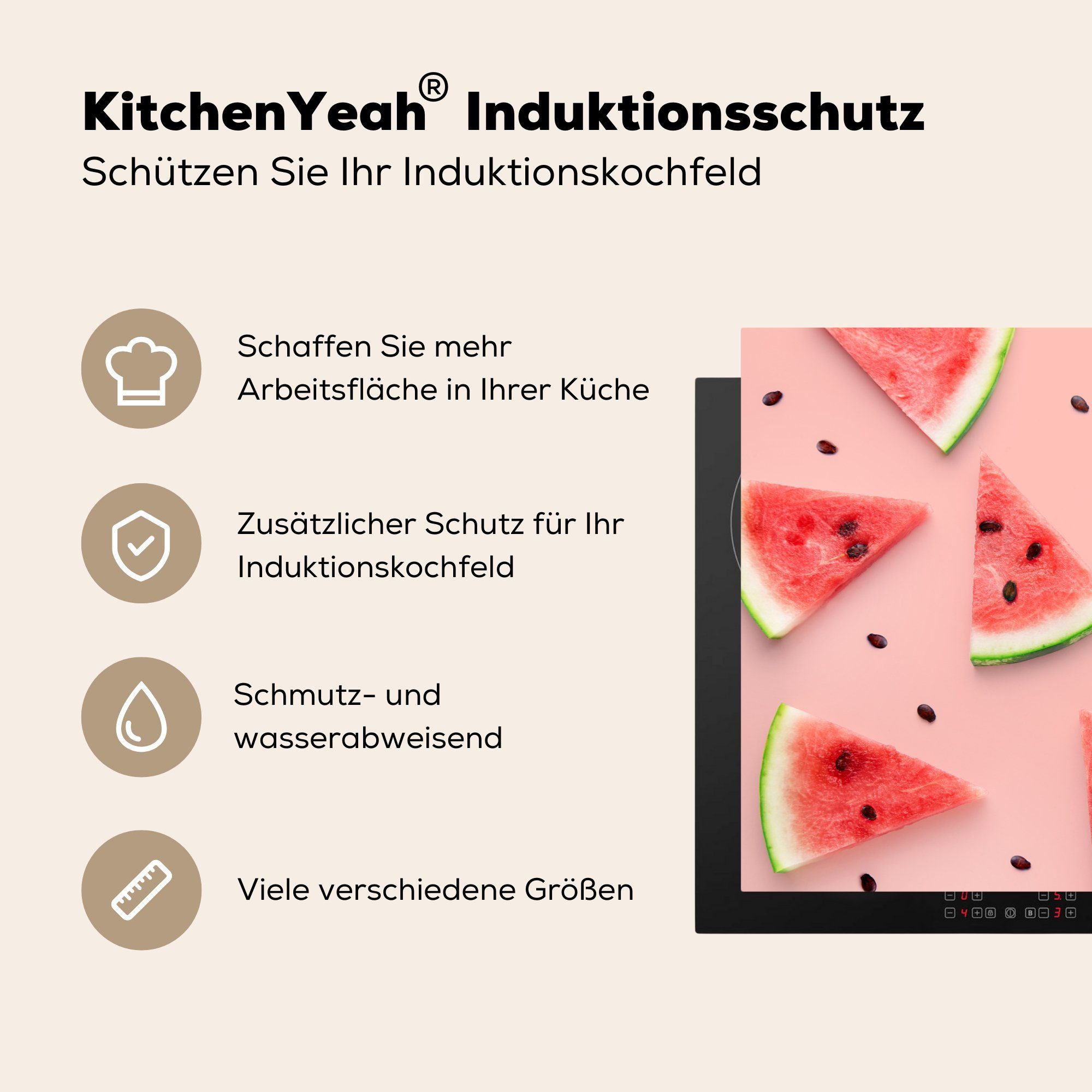 MuchoWow Herdblende-/Abdeckplatte Wassermelone - Rosa für Sommer Muster, - - Vinyl, Ceranfeldabdeckung küche, tlg), Induktionskochfeld Schutz (1 die 81x52 cm