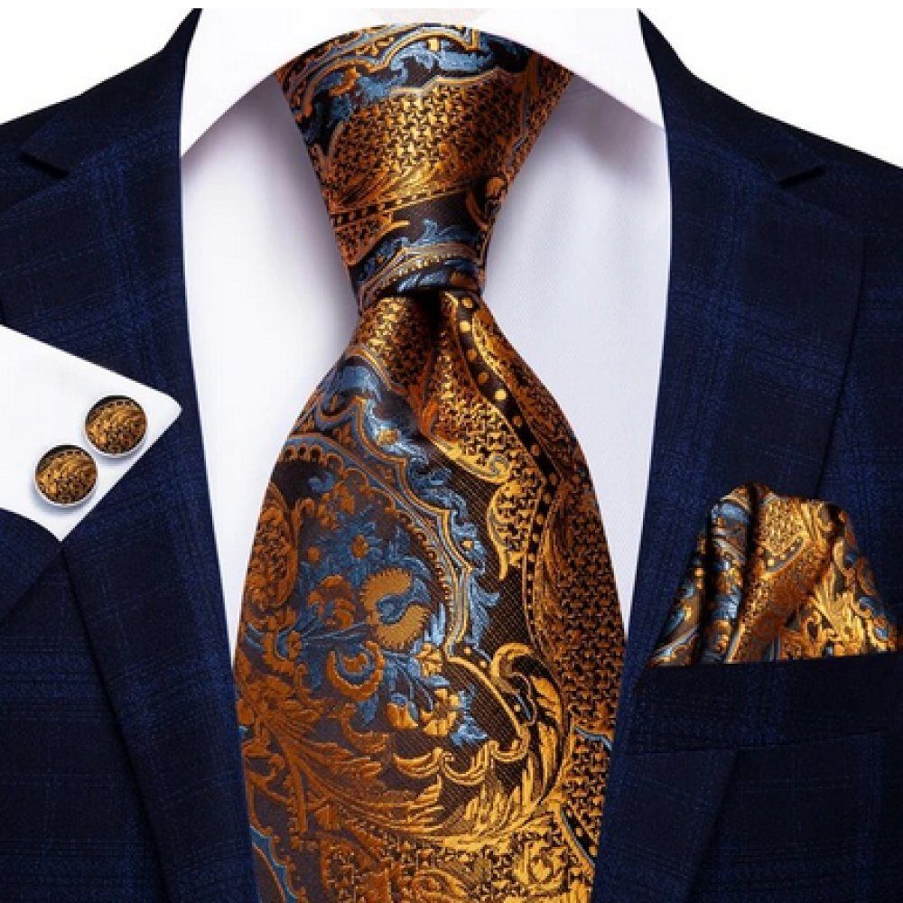 Ware aus aller Welt Krawatte Einstecktuch Manschettenknöpfe Seide Seidenkrawatte Schlips Binder