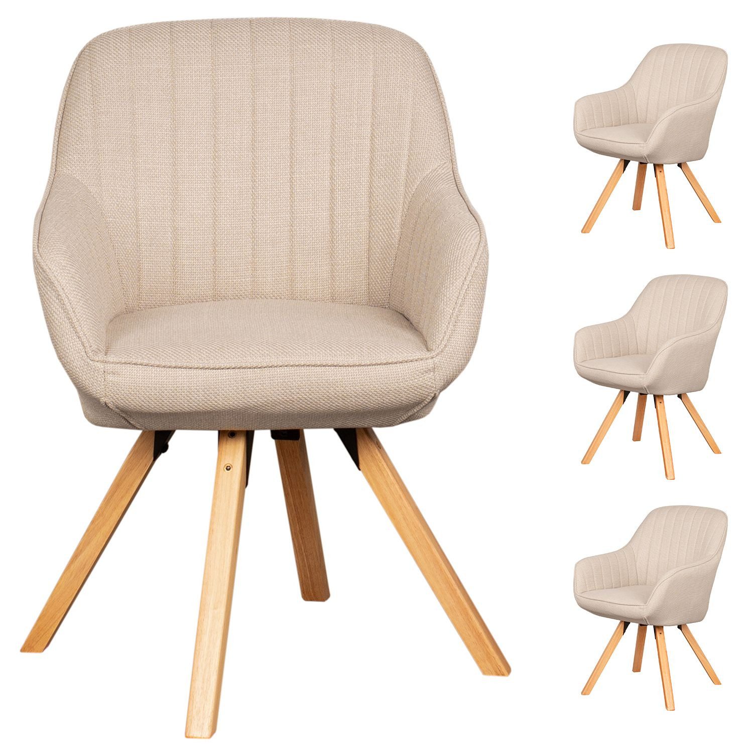 bene living Sessel Matera - drehbar - beige (Set, 4-St), natürliches Holz-Gestell - bequeme Arm- und Rückenlehne