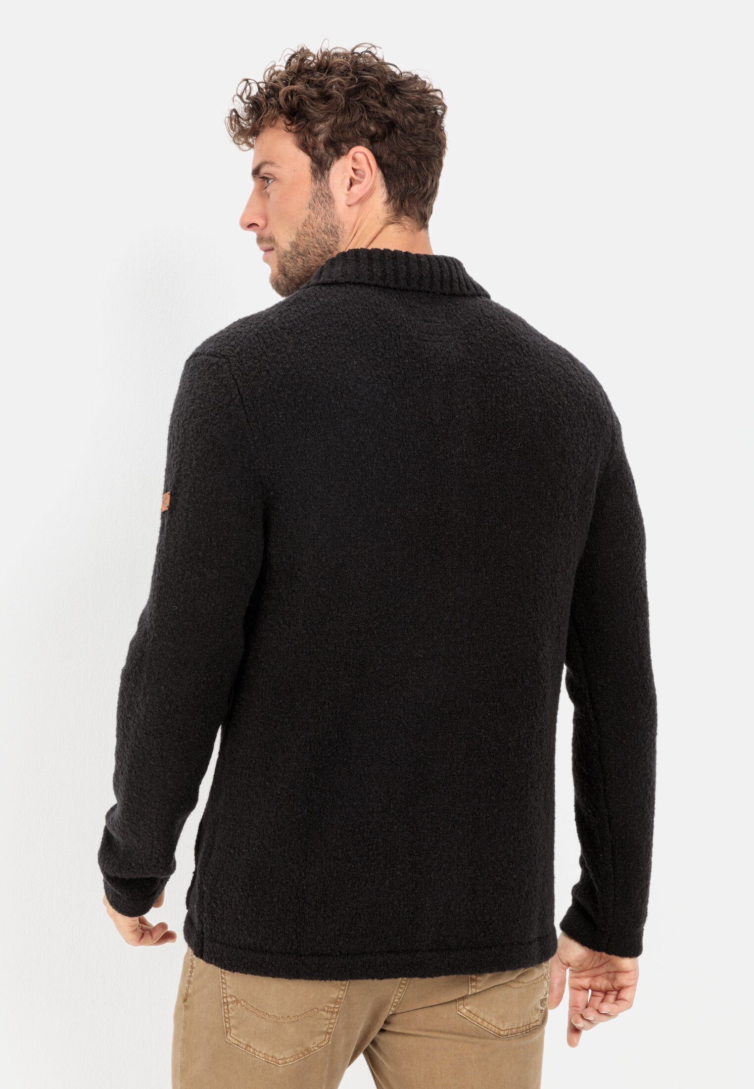 camel active Strickjacke Strickjacke aus einem angenehmen Wollmix Langarm Umlegekragen