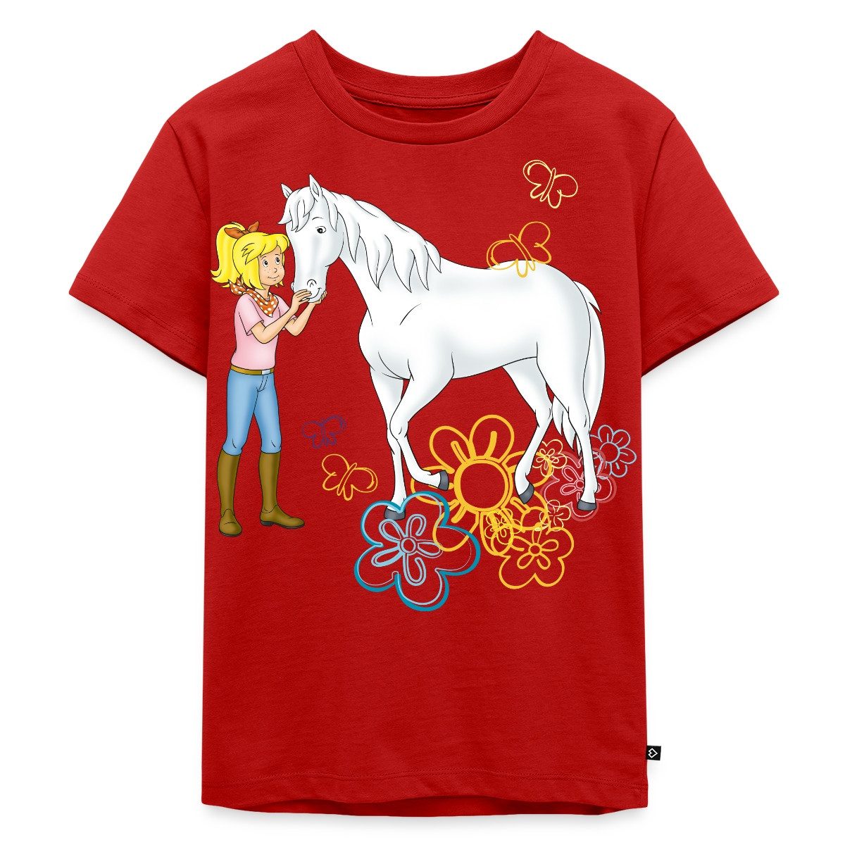 Spreadshirt T-Shirt Bibi Und Tina Bibi Kuschelt Mit Stute Sabrina Kinder Premium T-Shirt (1-tlg)