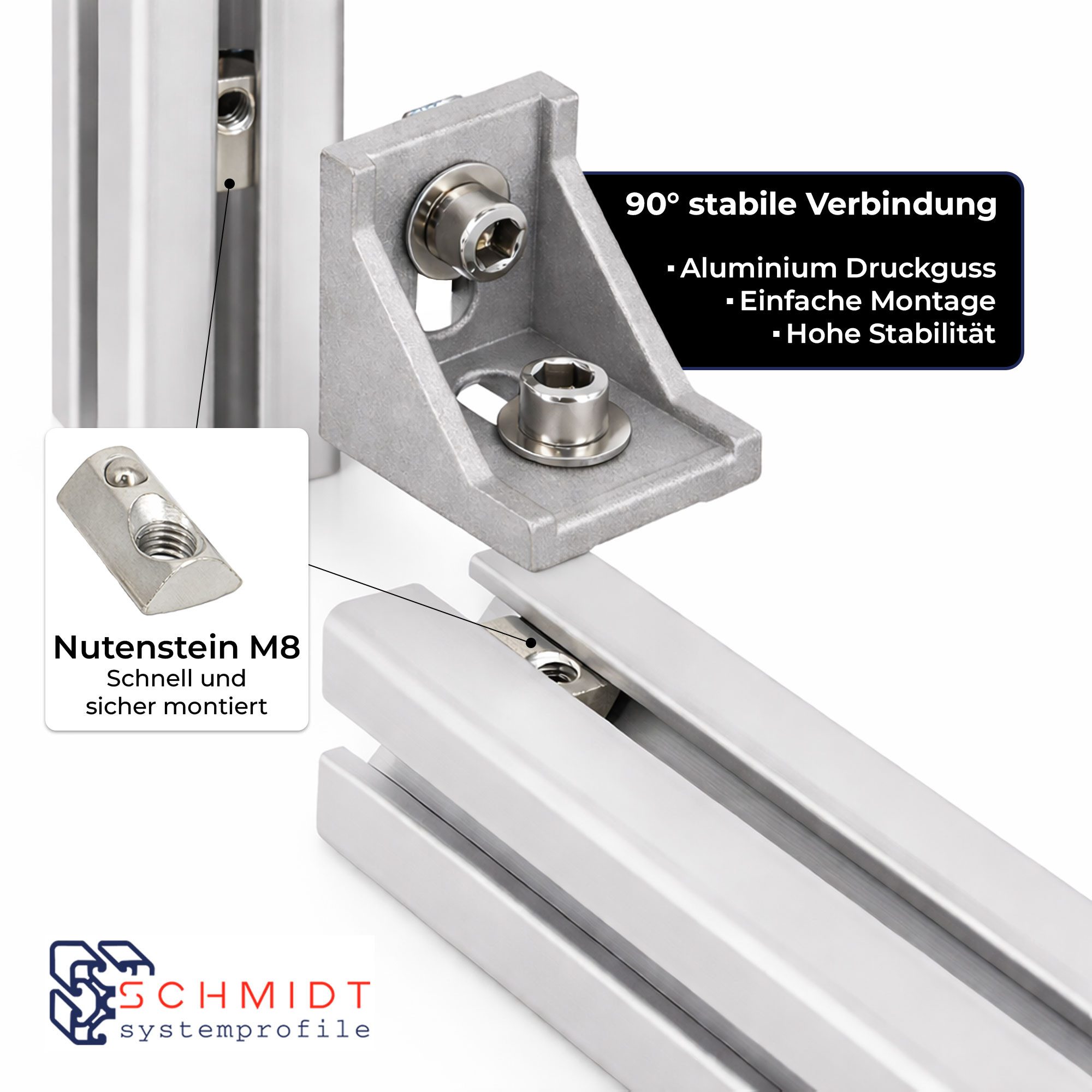 SCHMIDT systemprofile Profil 10x Eckwinkel Nut 8 39x39x35mm Alu Profil Winkel-Verbinder 40x40