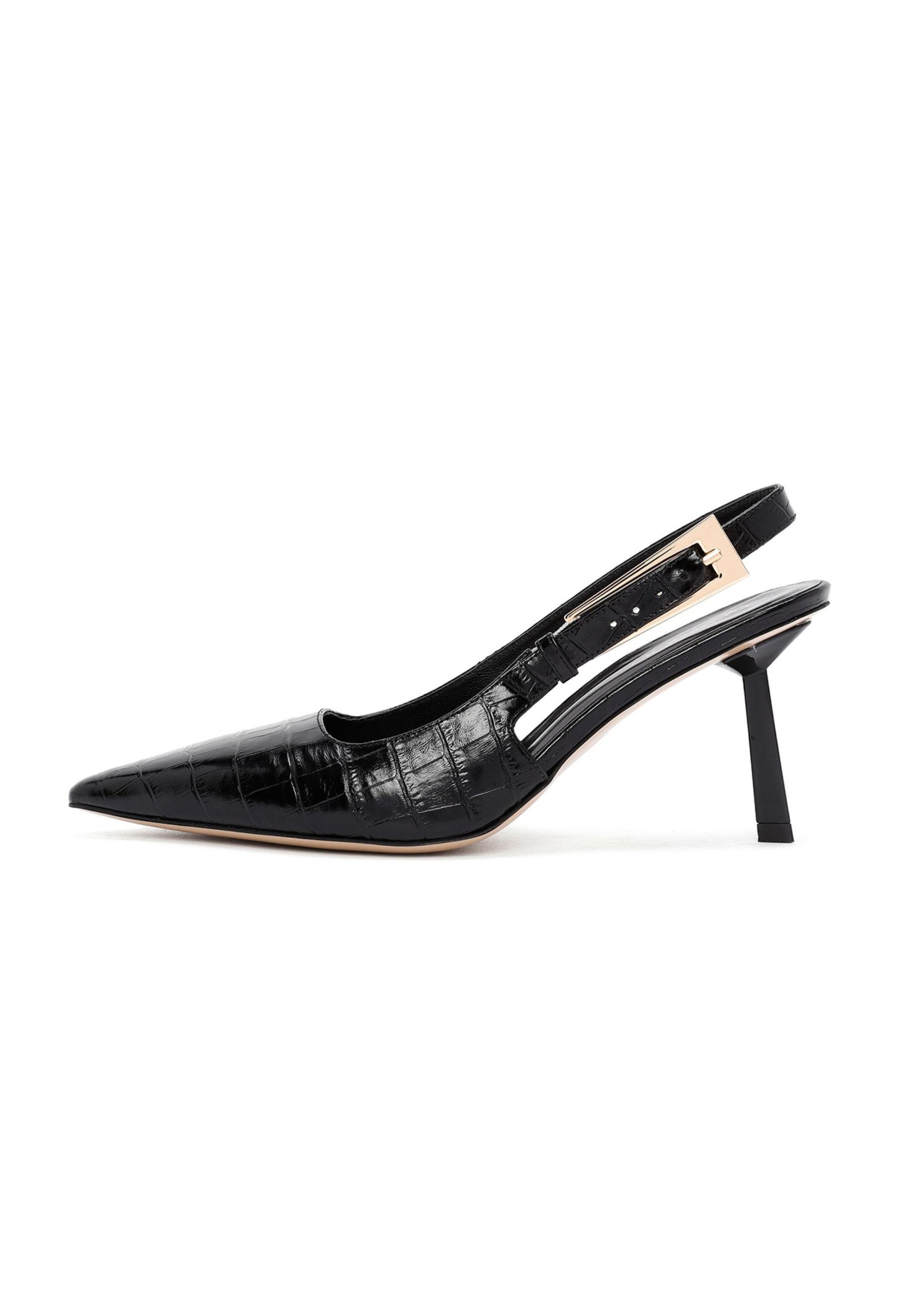 schuhe mit spitzer Spitze und hohem Absatz aus Leder Pumps