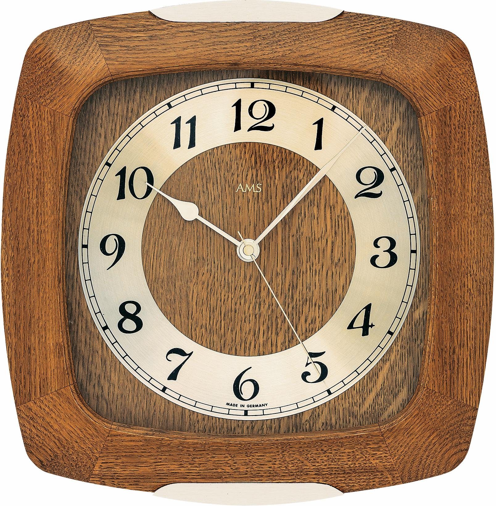 AMS Funkwanduhr F5804/4 (Quarz,Holz,Eiche,Wohnzimmer,Esszimmer,Küche,Made in Germany,Büro,Flur)