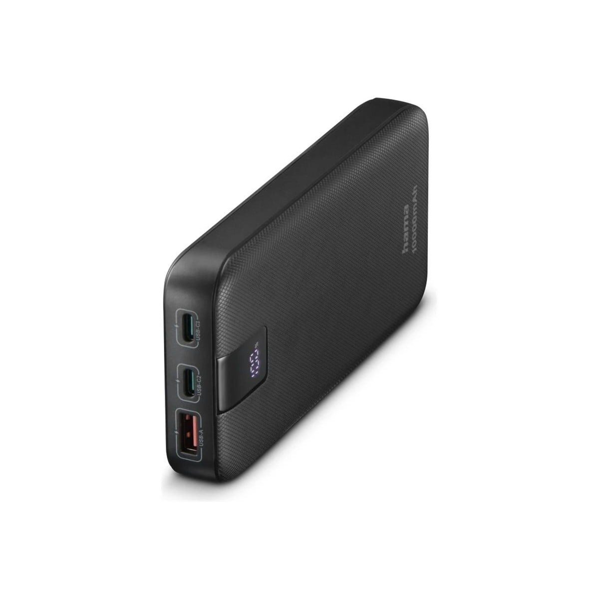 Hama Power Pack 10000 mAh (Schnellladen, 2x USB-C 1x USB-A, mit Ladekabel) Powerbank 10000 mAh, Schnellladefunktion mit Power Delivery, Qualcomm® Quick Carge™ 3.0