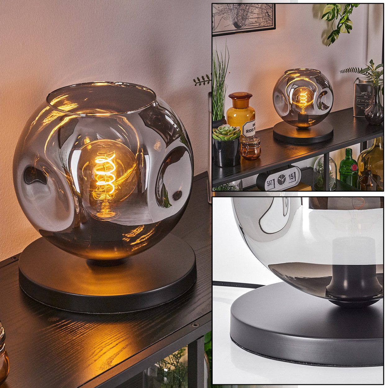 hofstein Tischleuchte Tischlampe aus Metall/Glas in Schwarz/Rauchfarben, oh günstig online kaufen