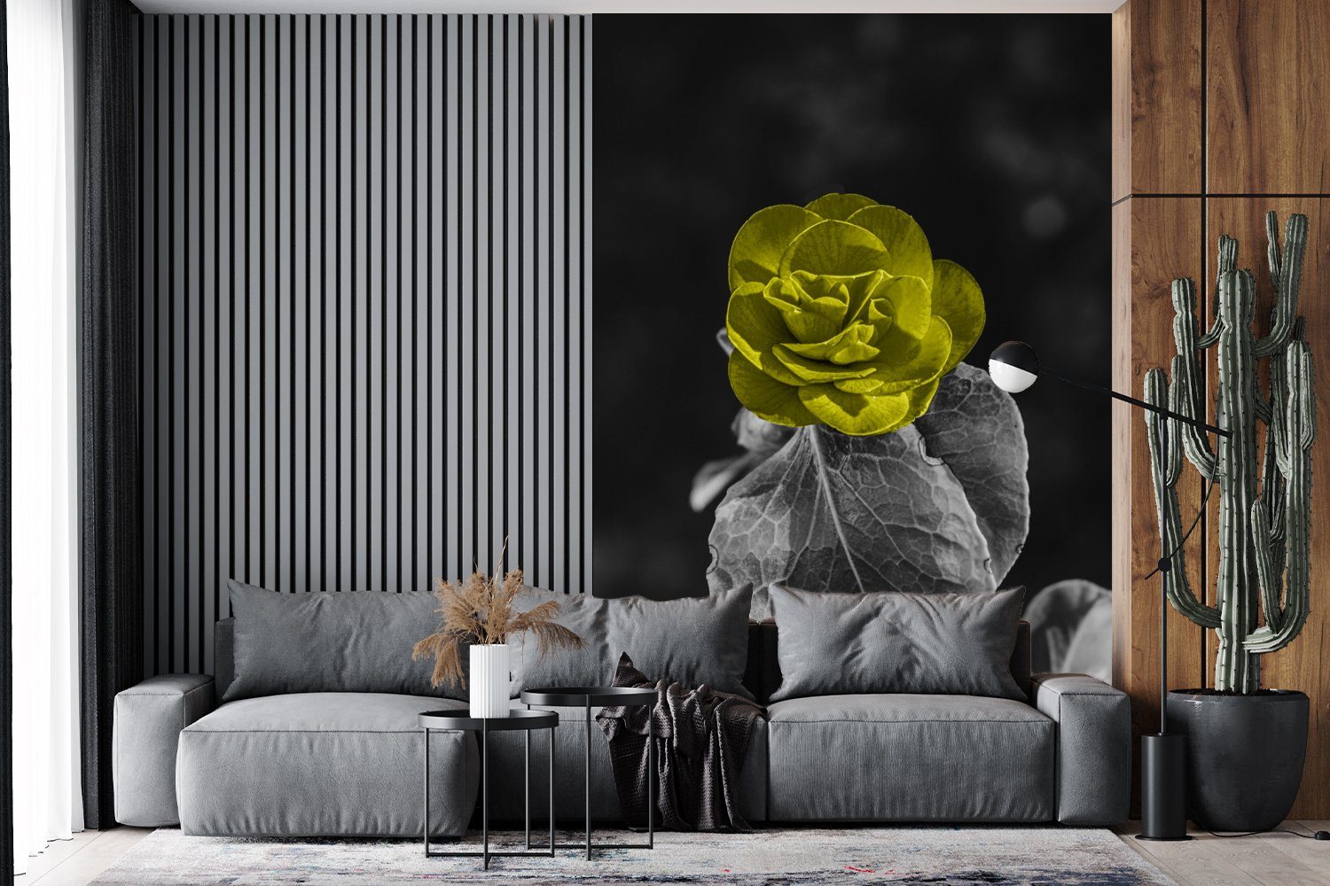 - Wandtapete Schwarz bedruckt, Weiß, - Tapete Montagefertig Rose für - Fototapete St), Vinyl Gelb MuchoWow - Wohnzimmer, Matt, (3 Blumen