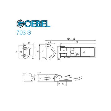 GOEBEL GmbH Kastenriegelschloss 5543312703, (10 x Exzenterverschluss 703 S grosser Exzenterverschluss, 10-tlg., Kistenverschluss - Kofferverschluss - Hebel Verschluss), gerader Grundtplatte inkl. Gegenhaken Stahl verzinkt