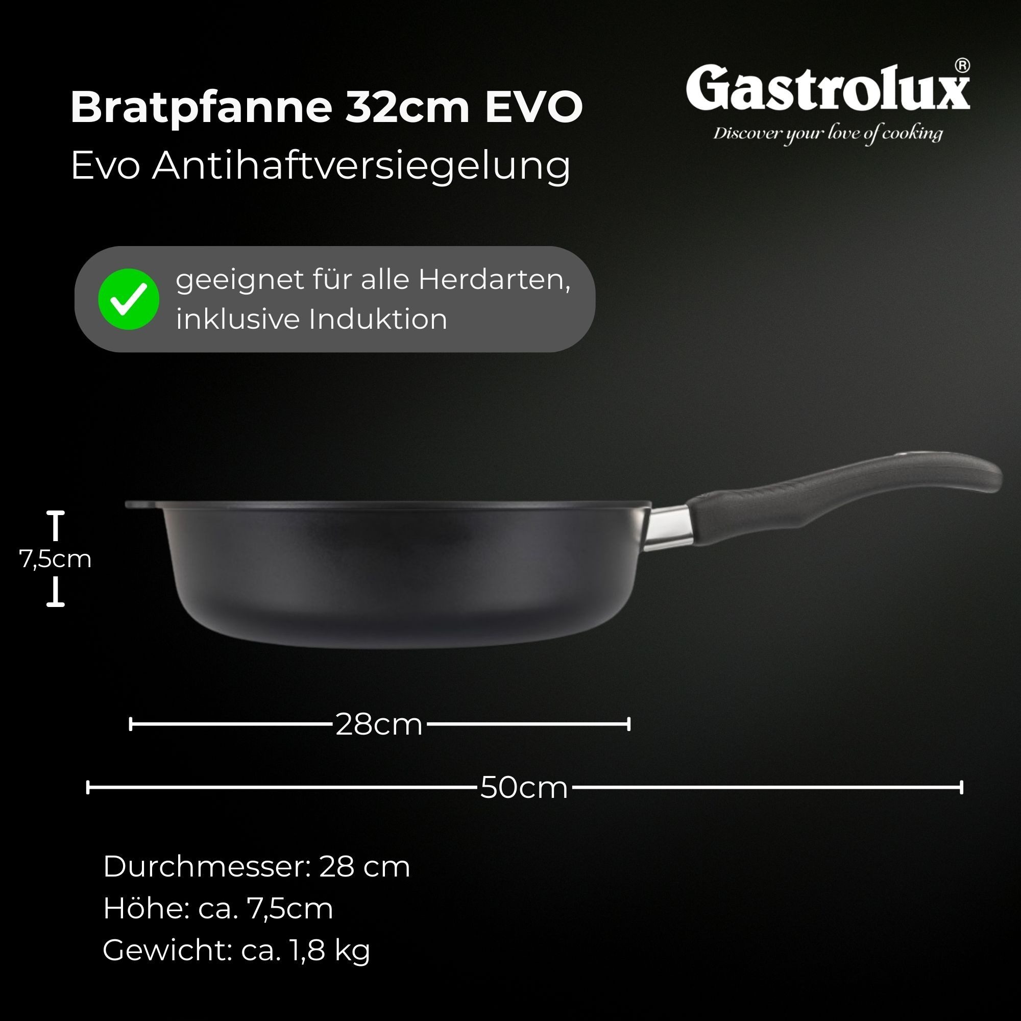 Gastrolux Bratpfanne Gastrolux Evo Pfanne HOCHRAND Alu Guß-Bratpfanne 28 cm 7,5 cm