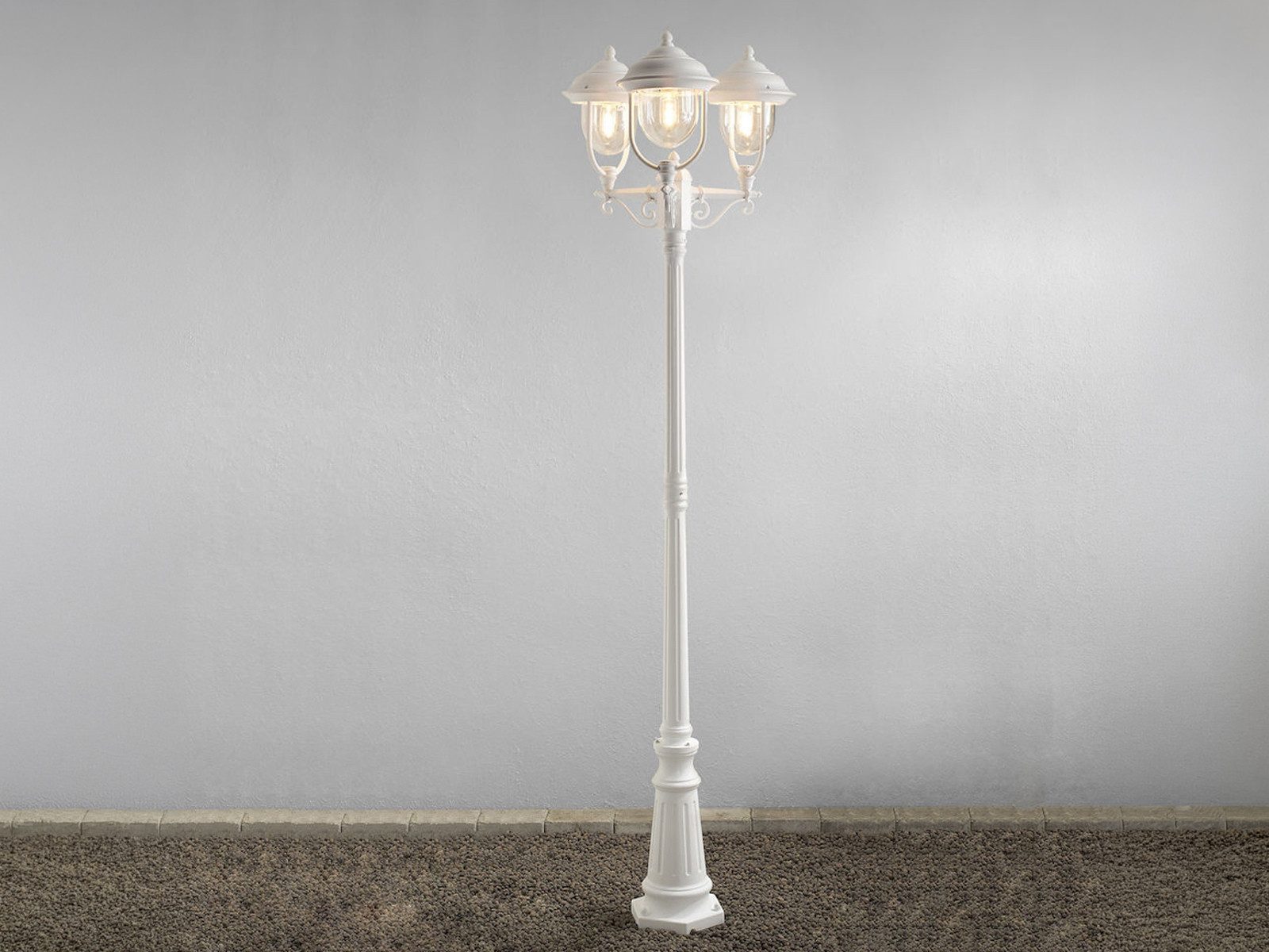 KONSTSMIDE LED Gartenleuchte im Landhausstil 3-flammig, Höhe 218cm, LED wechselbar, Warmweiß, Straßenlaterne zur Wegbeleuchtung, Mastleuchte inkl. Leuchtmitteln