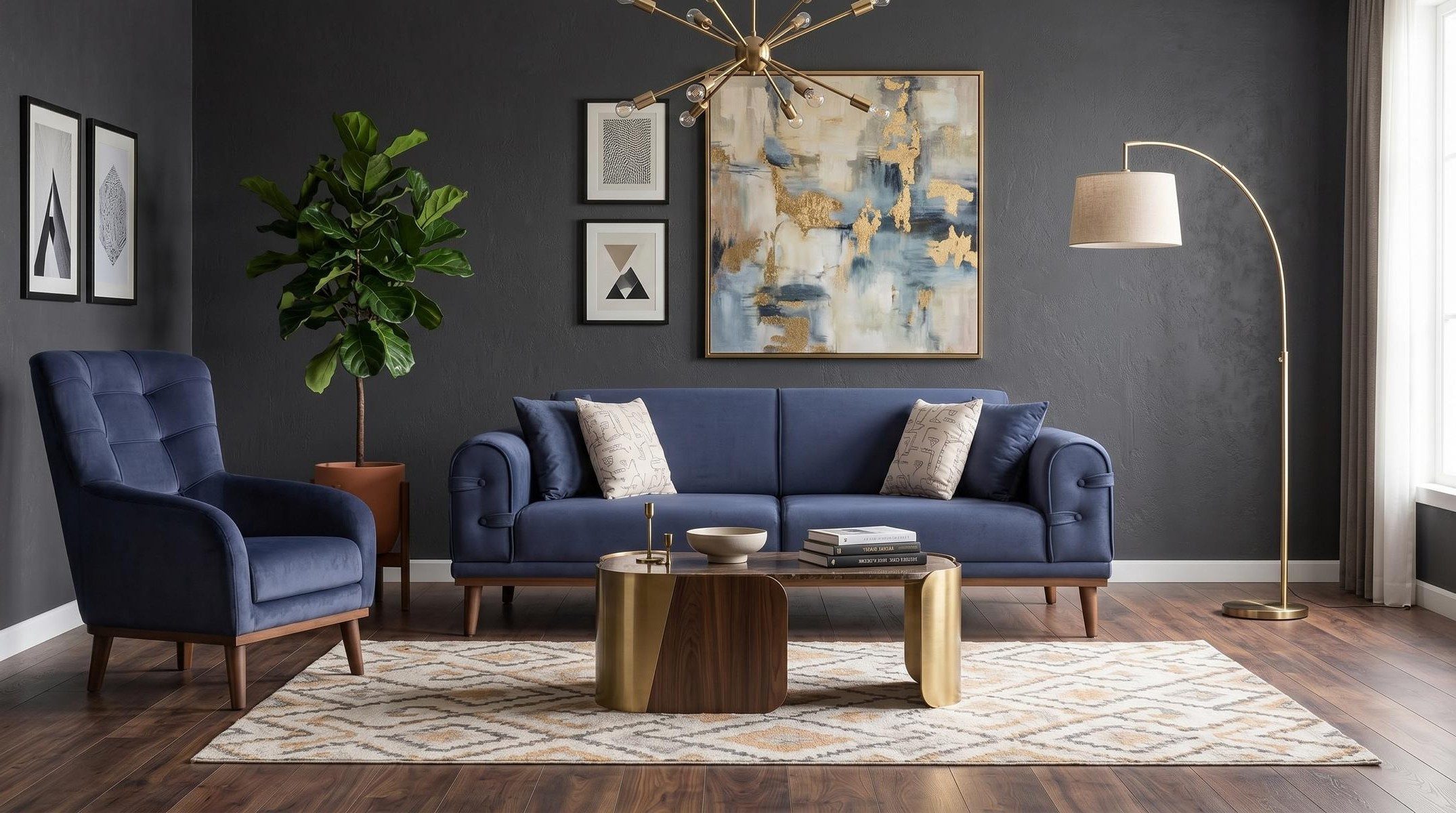 Xlmoebel Polstergarnitur Blaues Wohnzimmer-Set 3-Sitzer-Sofa Stoffsofa und Sessel Designermöbel, (2-tlg., 2-tlg)