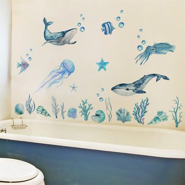 Rouemi Wandtattoo Unterwasserwelt Aufkleber, Wasserfester Wandaufkleber für Toiletten