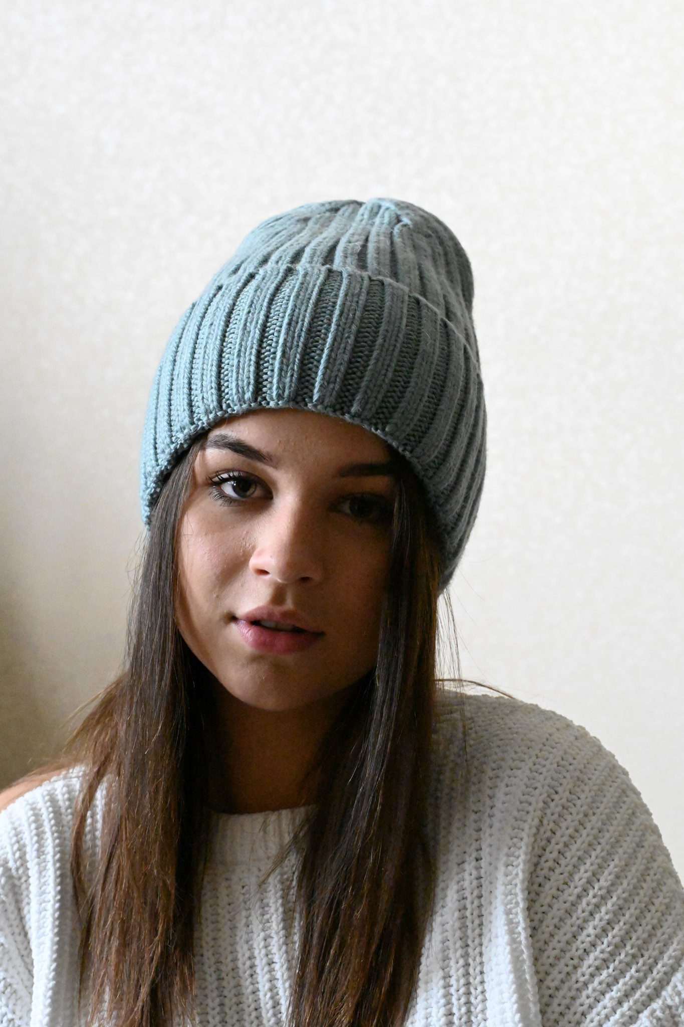 Runde Perlé Beanie warme weiche Wintermütze 100% Merinowolle hellgrün Beanie aus reiner, extrafeiner Merinowolle mit Umschlag