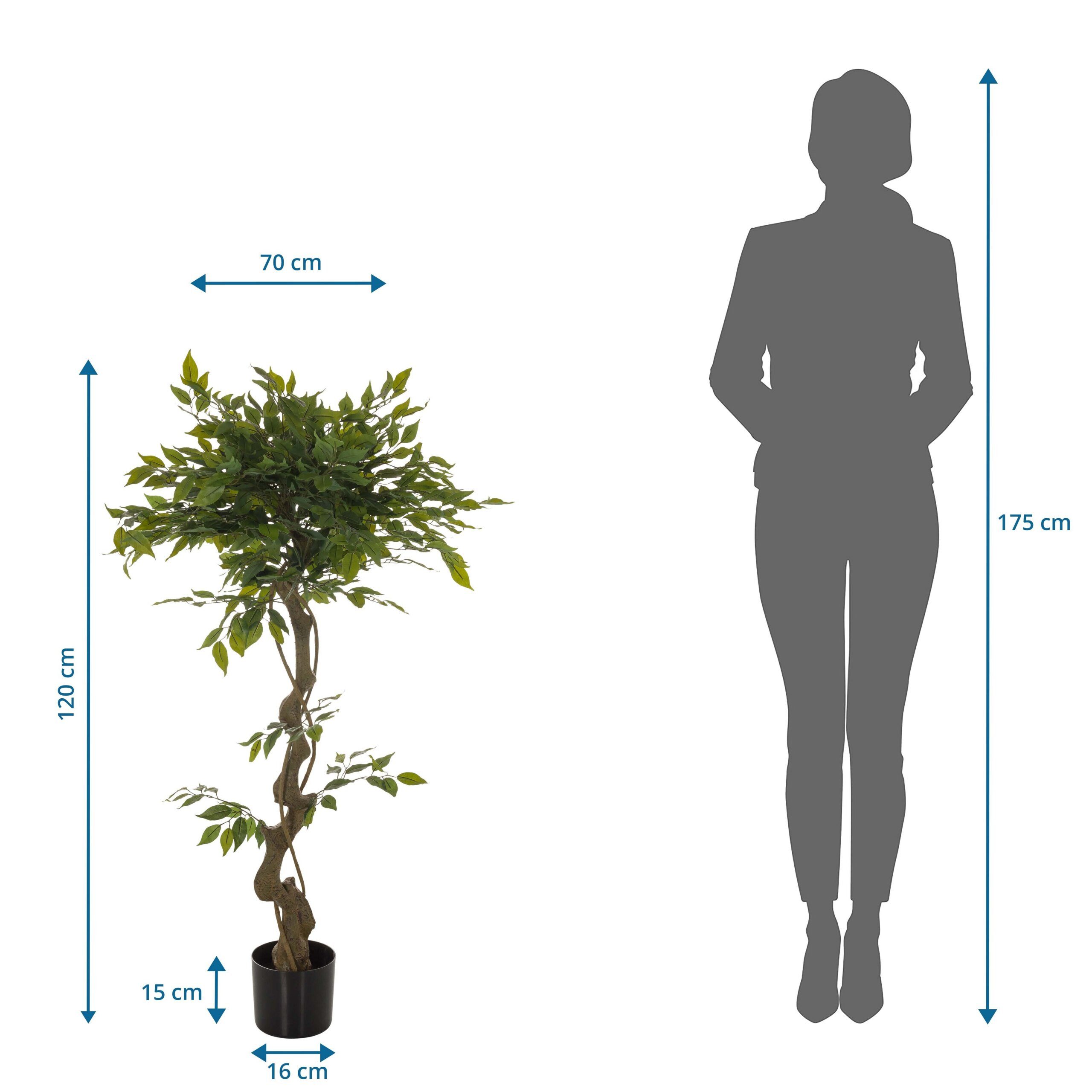 Kunstpflanze FICUS I Künstliche Pflanze Höhe 120.0 cm Birke Birke, hjh OFFICE, Höhe 120.0 cm, Künstliche Zimmerpflanze Benjamini im Kunststoff-Topf, Kunstbaum