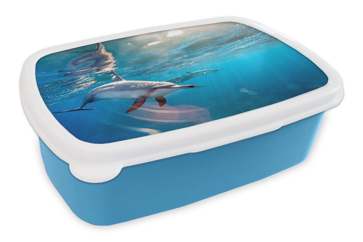 MuchoWow Lunchbox Delphin - Sonne - Wasser, Kunststoff, (2-tlg), Brotbox  für Erwachsene, Brotdose Kinder, Snackbox, Mädchen, Kunststoff
