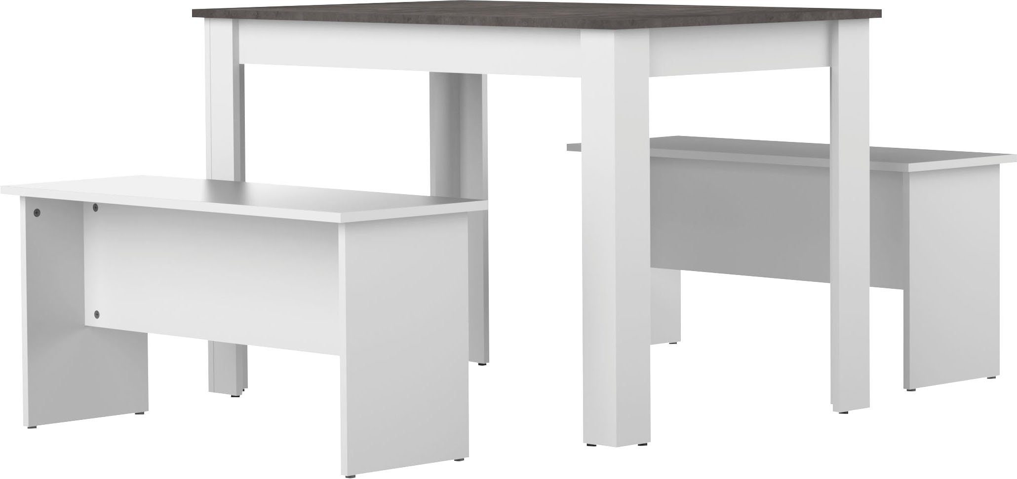 TemaHome Esstisch Nice (3-St), 3 tlg Set, bestehend aus einem Esstisch mit zwei Sitzbänken weiß/anthrazit