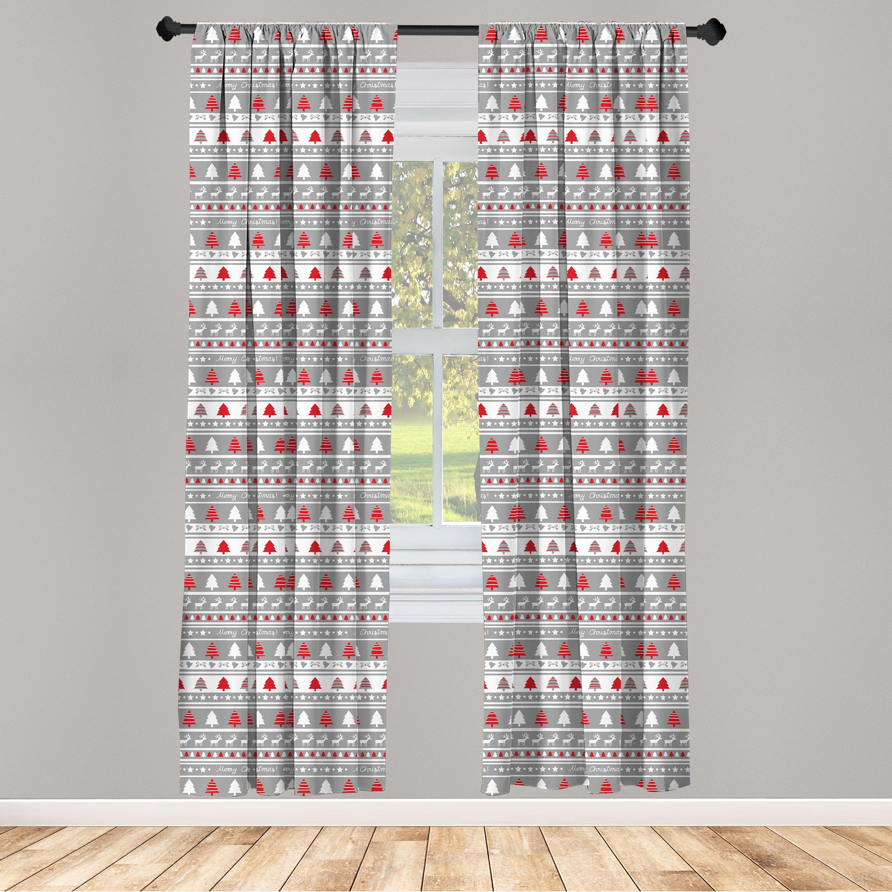 Gardine Vorhang für Wohnzimmer Schlafzimmer Dekor, Abakuhaus, Microfaser, Weihnachten Deer Bäume Borders