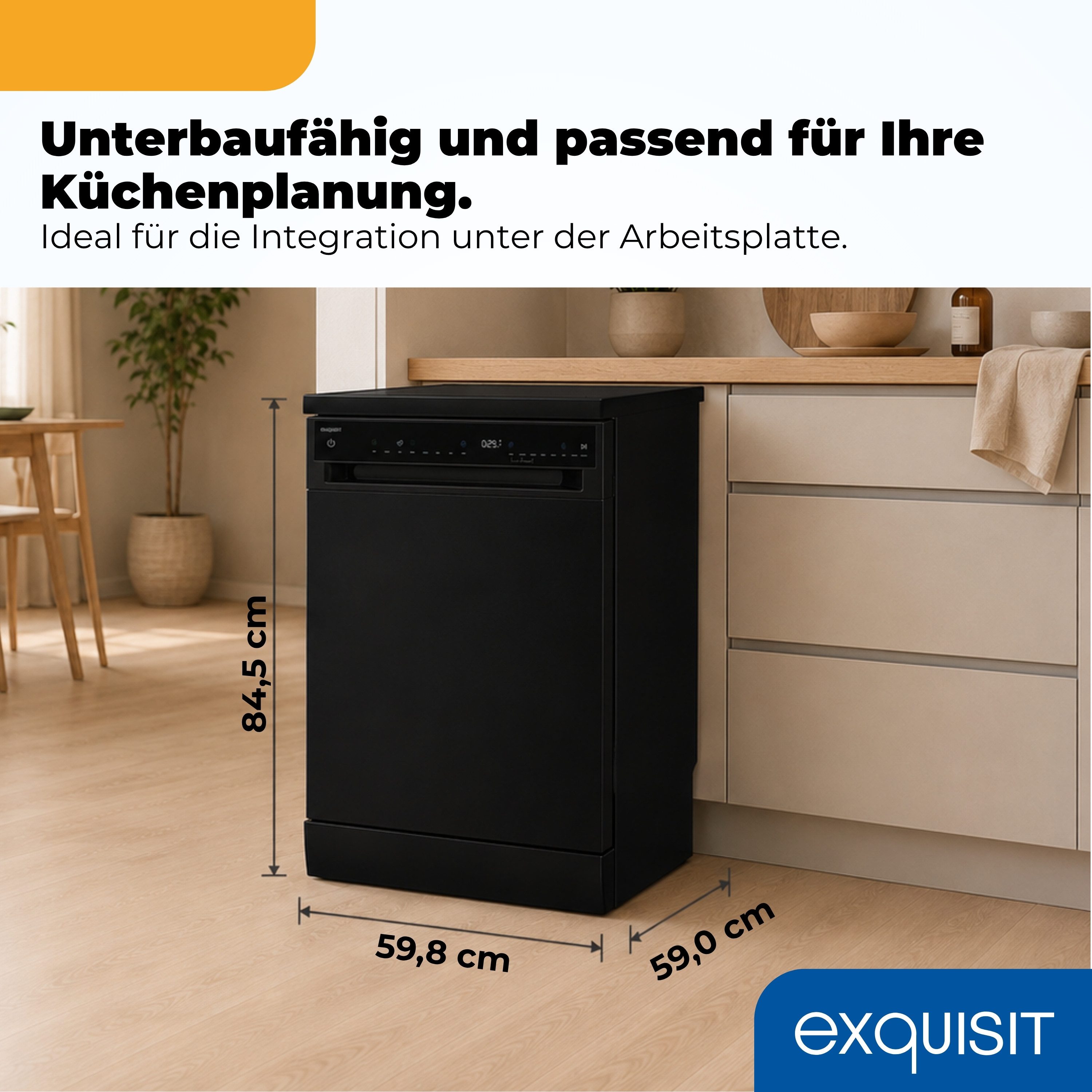 exquisit Standgeschirrspüler GSP59316-450C, 11,8 l, 16 Maßgedecke, LED, 2100 W, 84,5 x 59,8 x 59,0 cm
