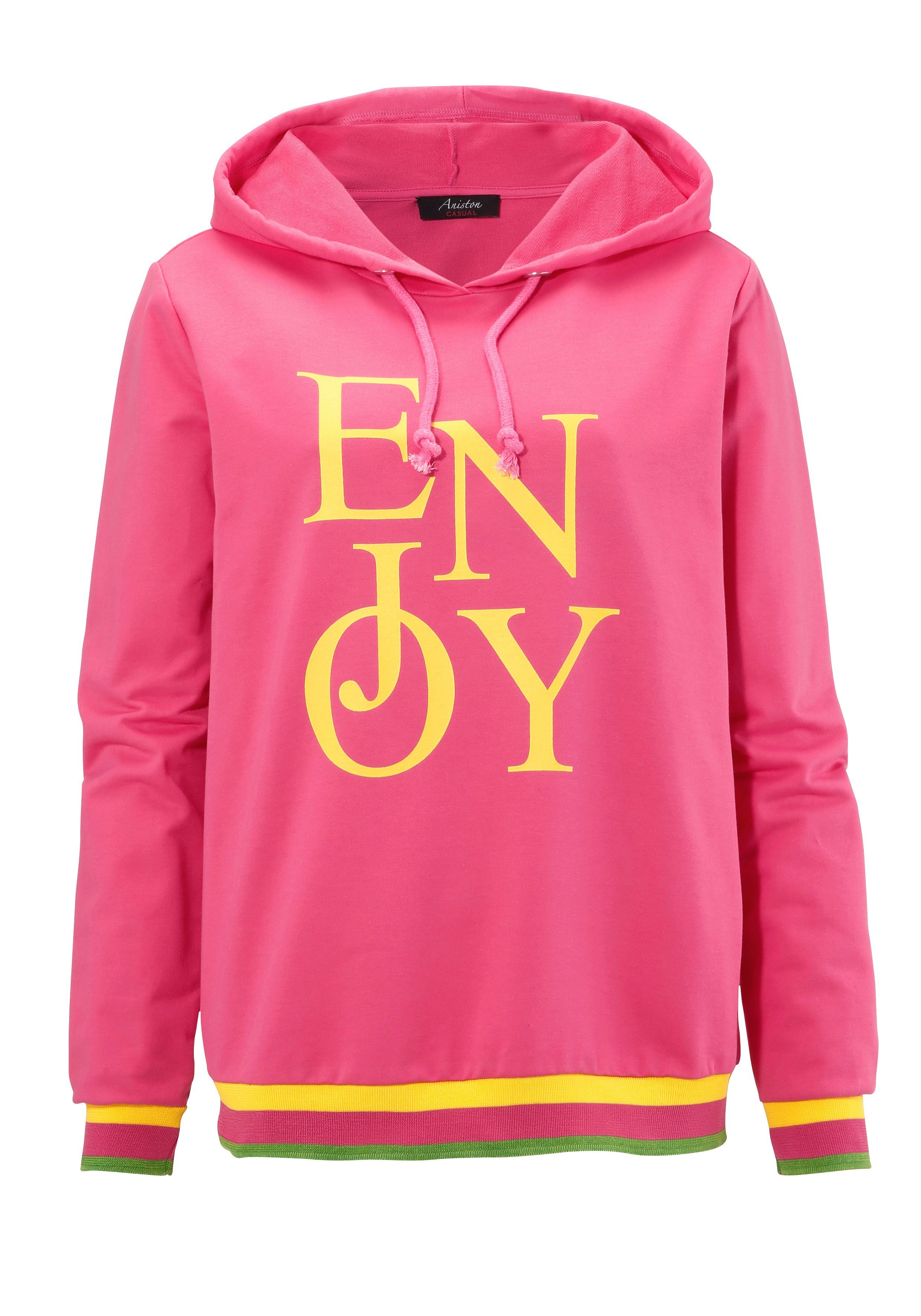 Aniston CASUAL Sweatshirt mit "ENJOY"-Schriftzug pink-gelb-moosgrün